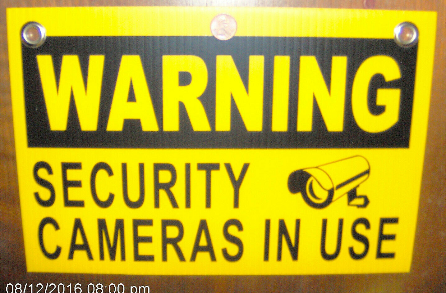 WARNING SECURITY CAMERAS IN USE Plastic Sign camera security Yellow Black 8″x12″