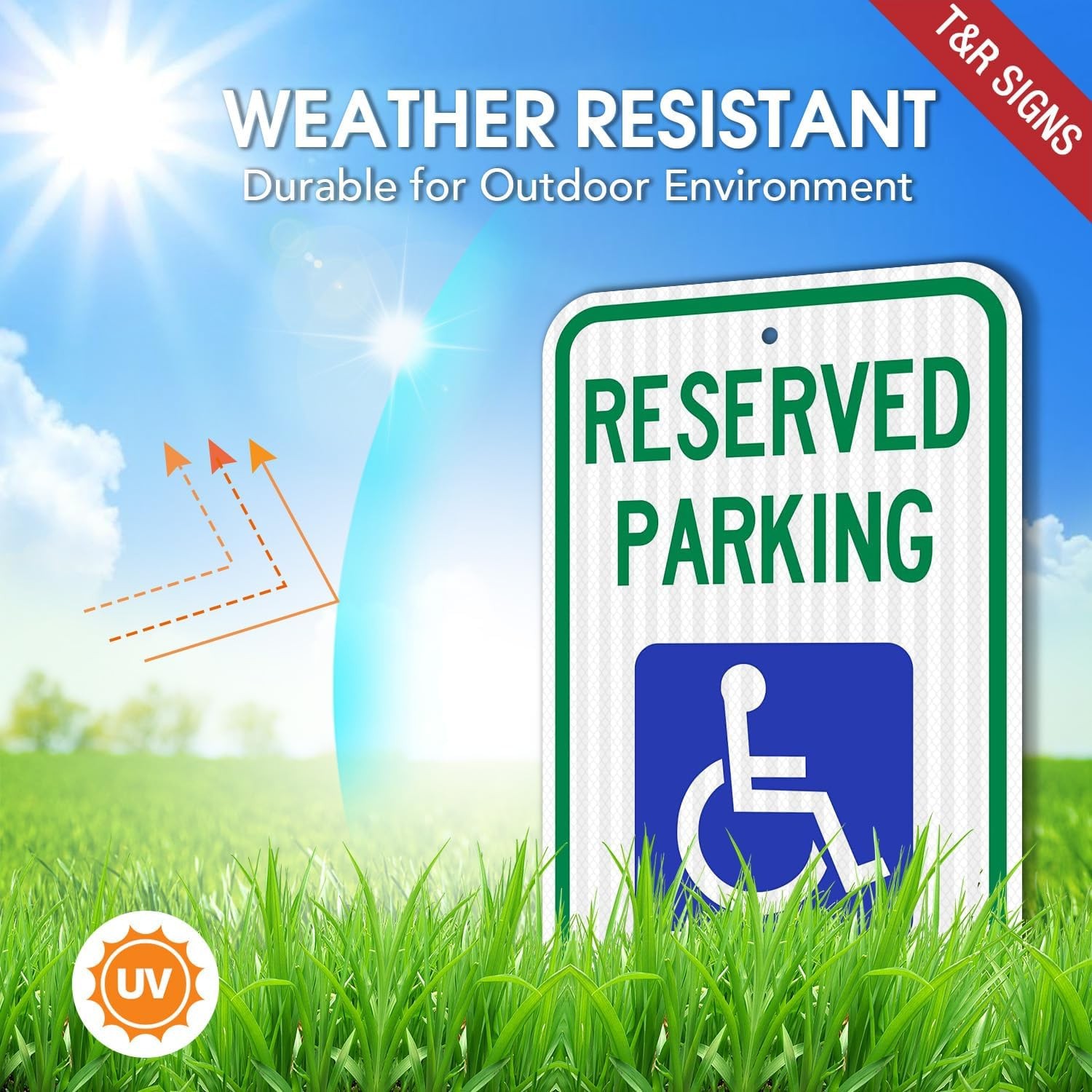 (2 Pack) Handicap Parking Sign, Reserved Parking Sign, Large 18″ x 12″ Engine…