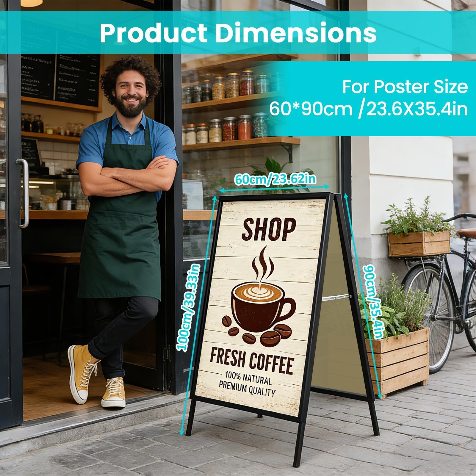 A-Frame Sidewalk Sign 24 x 36 Inch, Portable Double-Sided Sandwich Board 2 Pack