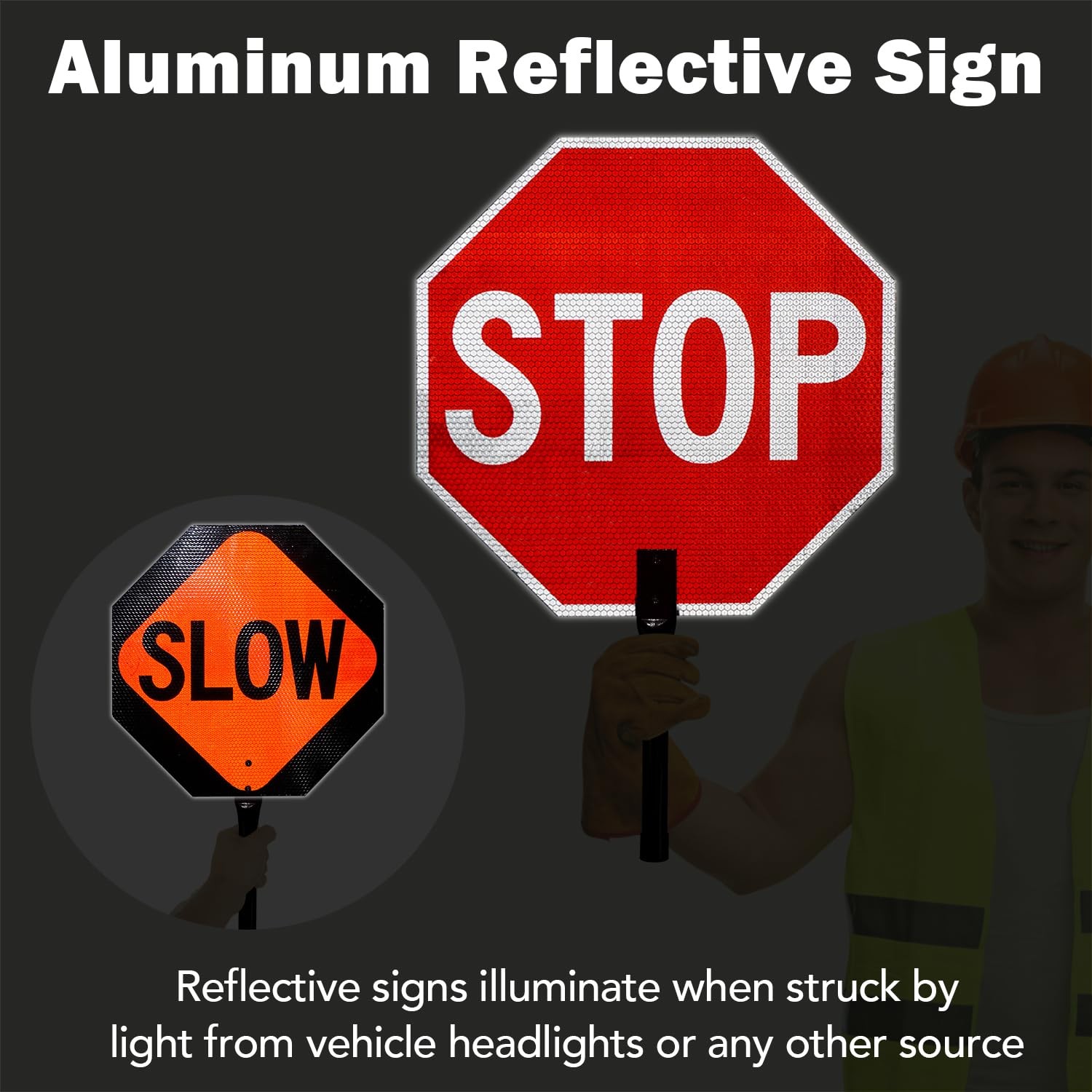 (2 Pack) Large Stop Slow Sign with Handle, 18 x 18 Inches Double Sided Stop/S…