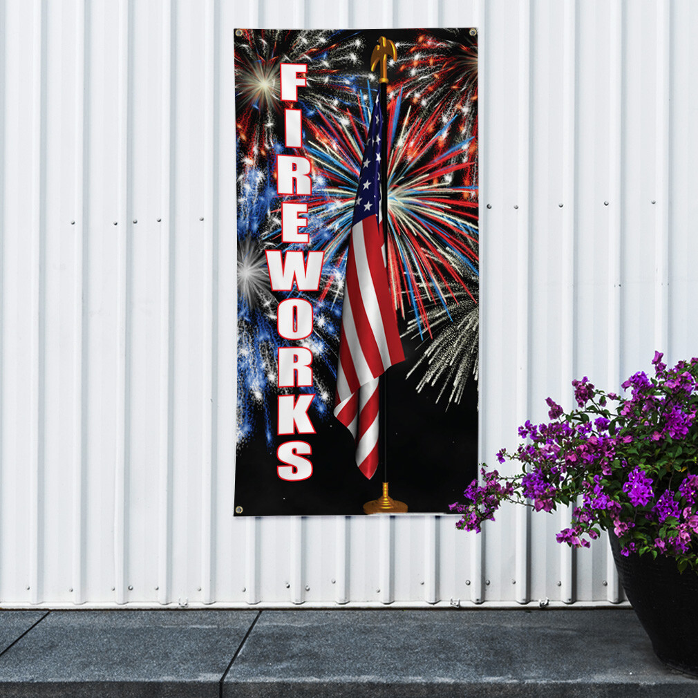 Vertical Vinyl Banner Multiple Sizes Fireworks Flag Retail Outdoor