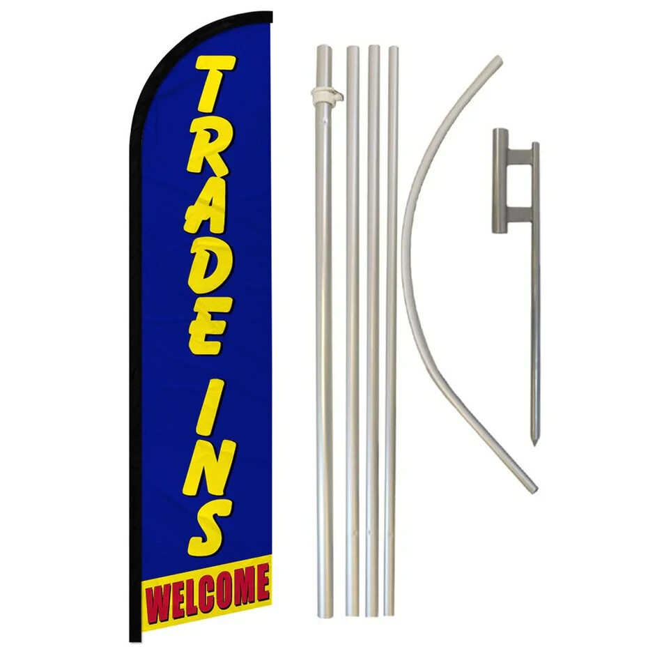 Trade Ins Welcome Windless Full Curve Advertising Banner Flag & Pole Kit