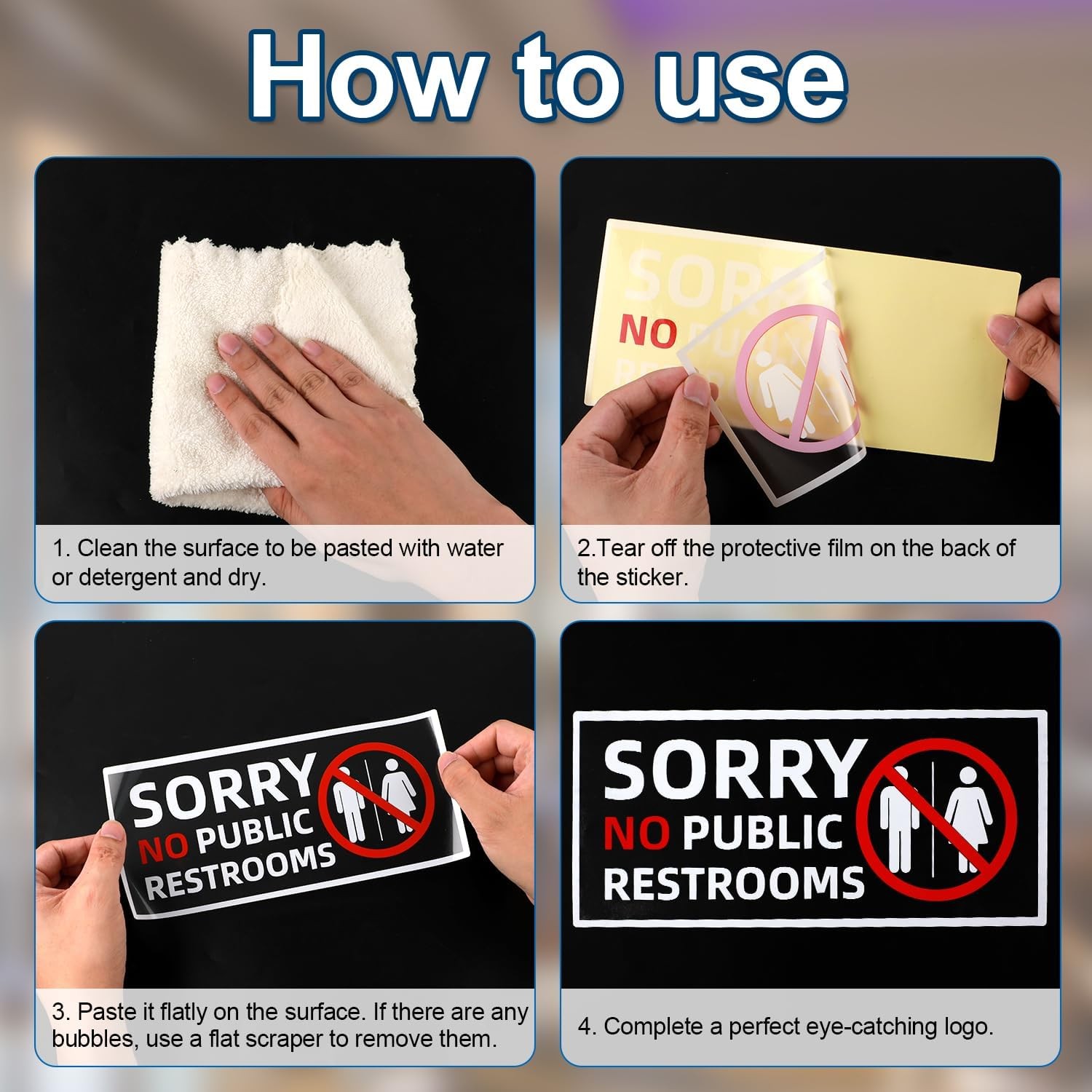 6pcs No Public Restroom Signs, 8.66×3.94 Inch Waterproof Restroom Signs for Busi