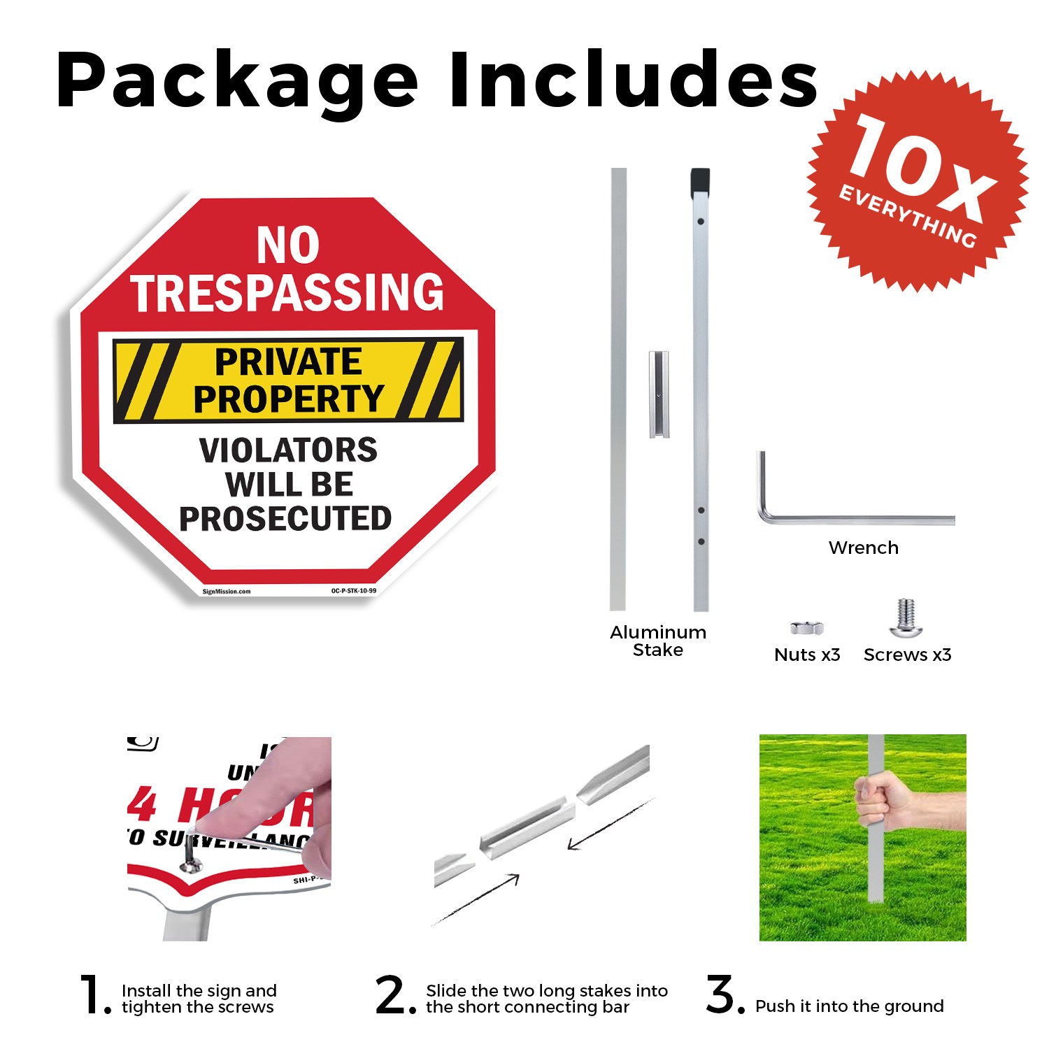 No Trespassing Private Property V Octagon Sign With Stake Weather Resistant