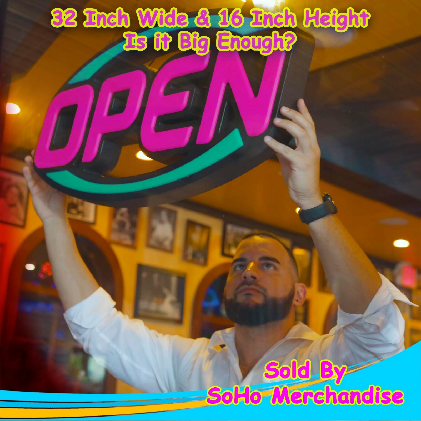 Large LED Neon Open Sign 32″ Light Bright for Restaurant Bar Store Shop Market
