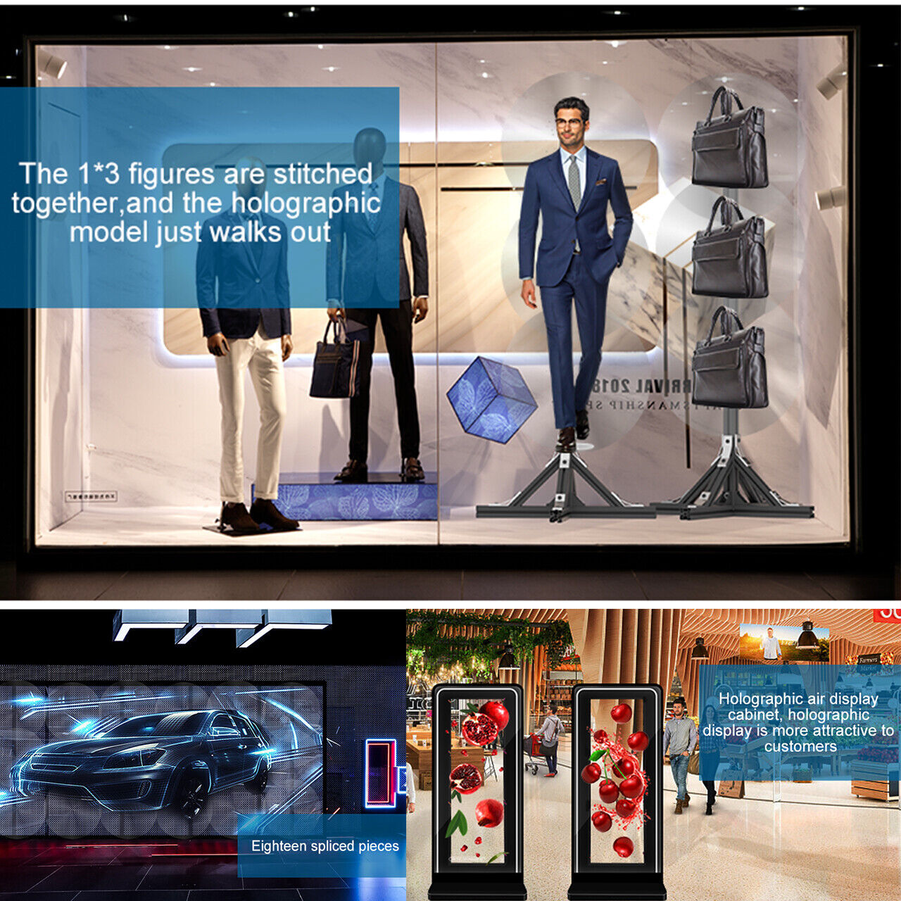 3*50cm 3D Holographic Projector Fan Smart HD Advertising Display Projector US