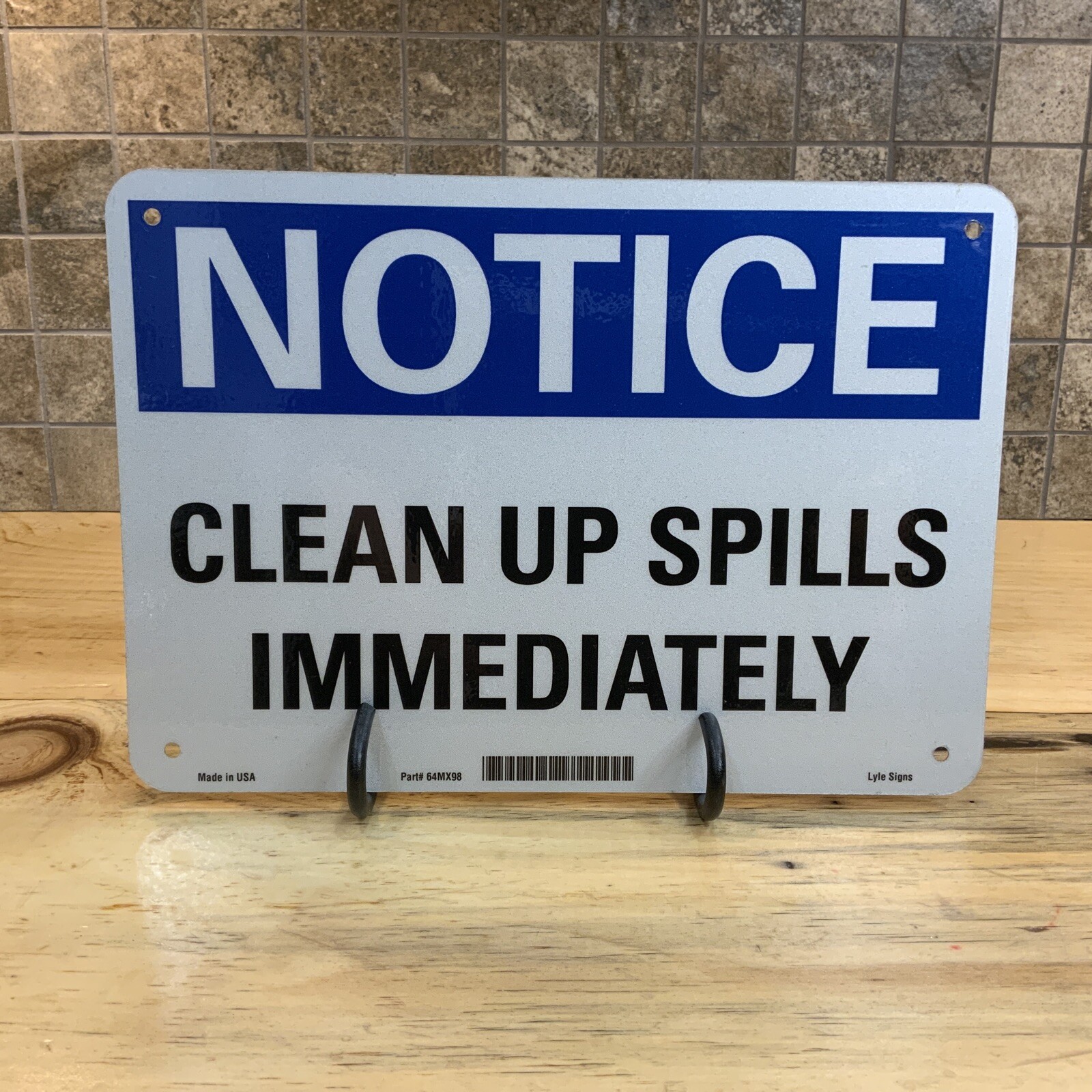 Notice Clean Up Spills Immediately Reflective Aluminum Sign Mounting Holes