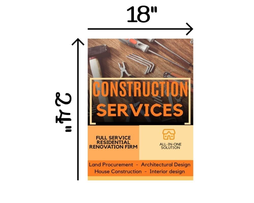 Construction Services | Full Color Window Display Signs | 18″W x 24″H