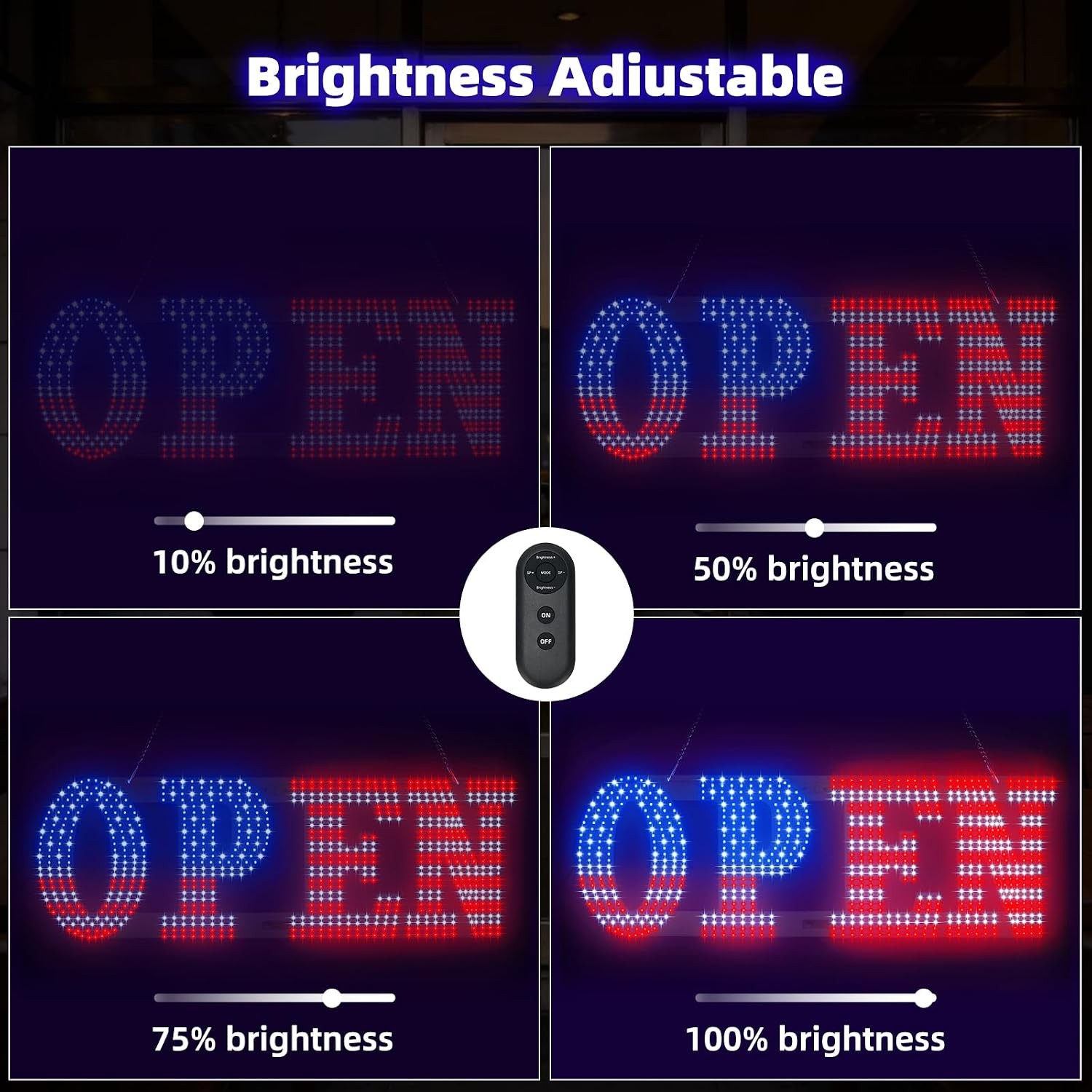 Large 30×10 Inch US Flag LED Open Business Sign Super Bright Hanging Indoor