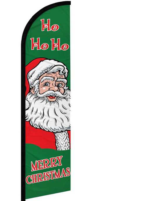 MERRY CHRISTMAS Ho Ho Ho Windless Swooper Feather Flag 2.5×11.5 ft Tall Sign gf