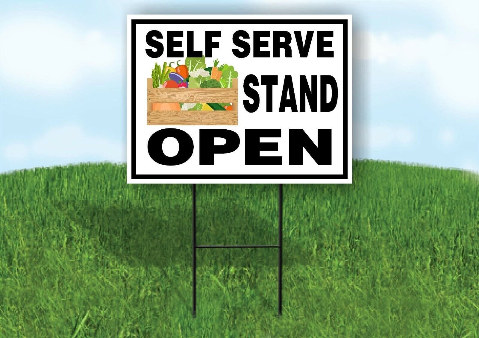 SELF SERVE STAND OPEN VEGETABLES Yard Sign with Stand LAWN SIGN