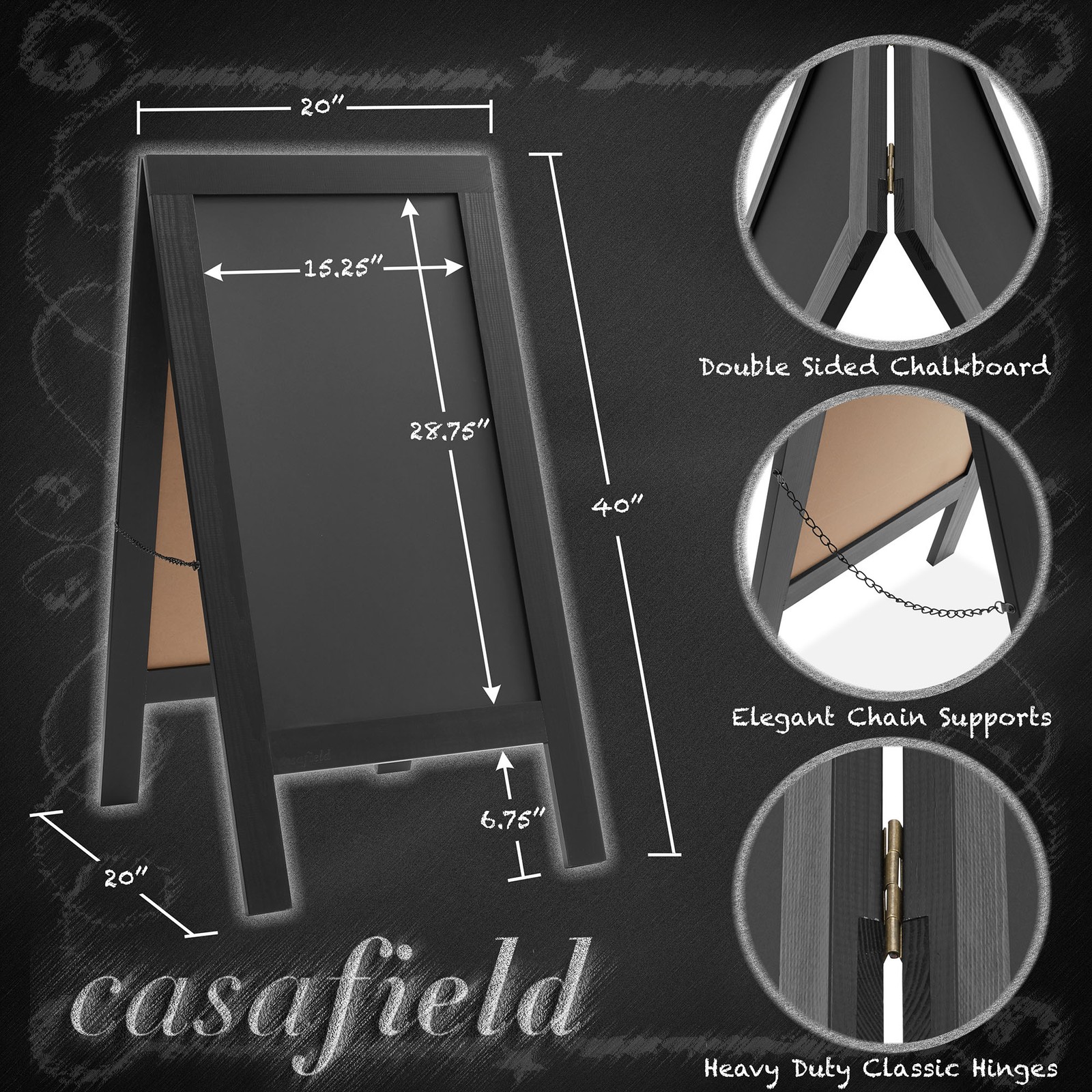A Frame Chalkboard Sign, 40″x20″ Double-Sided Magnetic Menu Board, Black