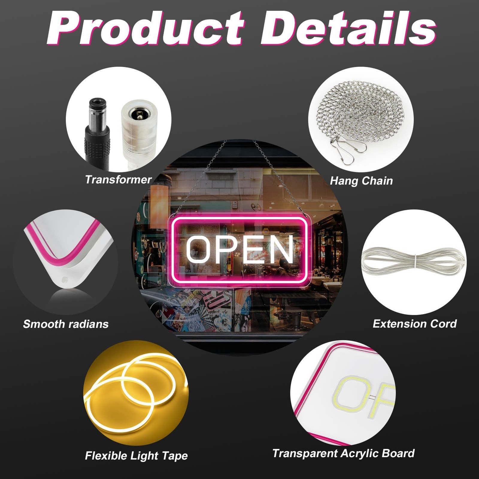 Neon Open Sign – 16”x 9” LED Sign, Super Bright Pink & White Neon Light, ON…