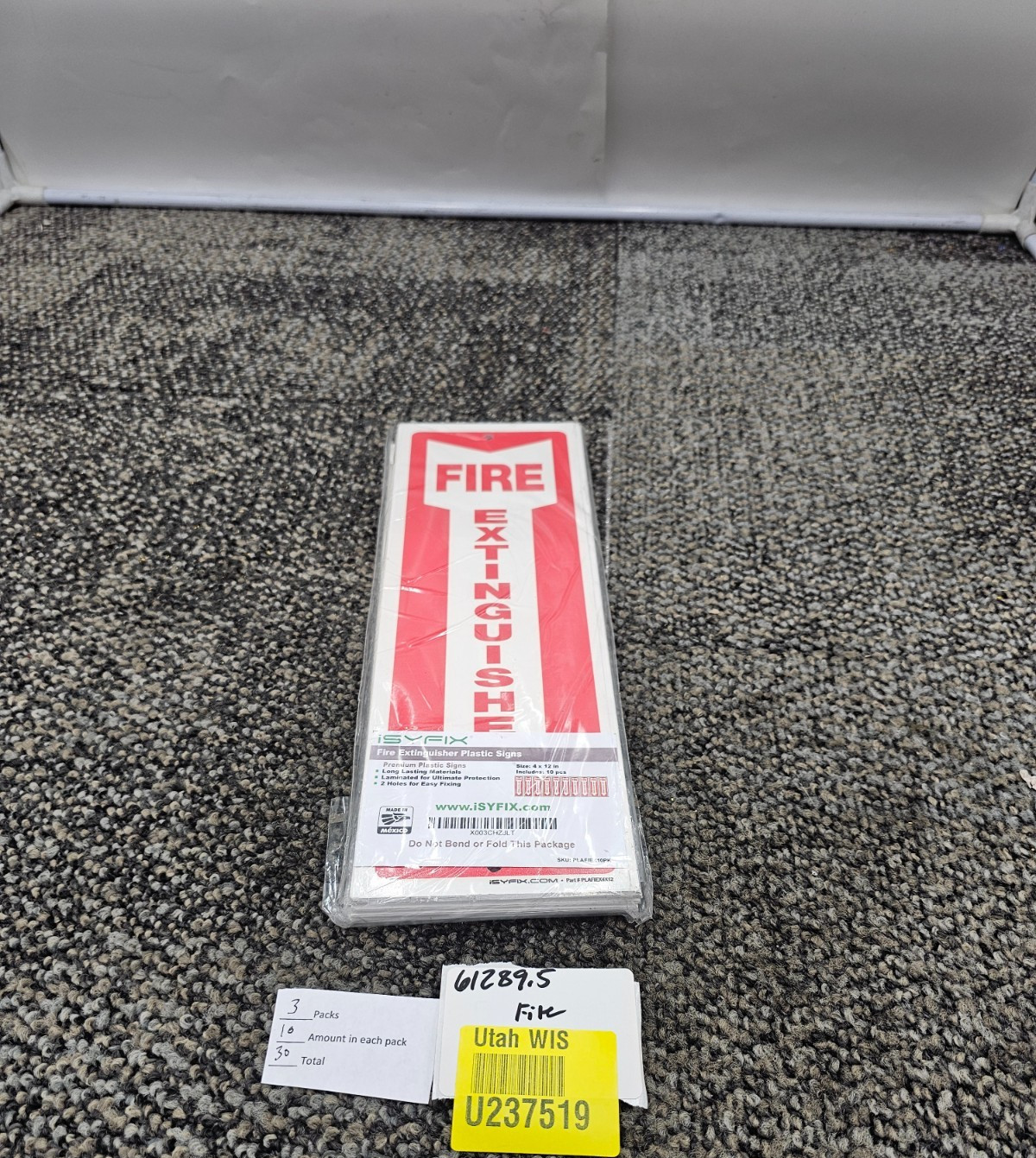 (QTY 30) iSYFIX PLAFIEX10PK Fire Extinguisher Sign 4×12 Inch – 40 mil Thick