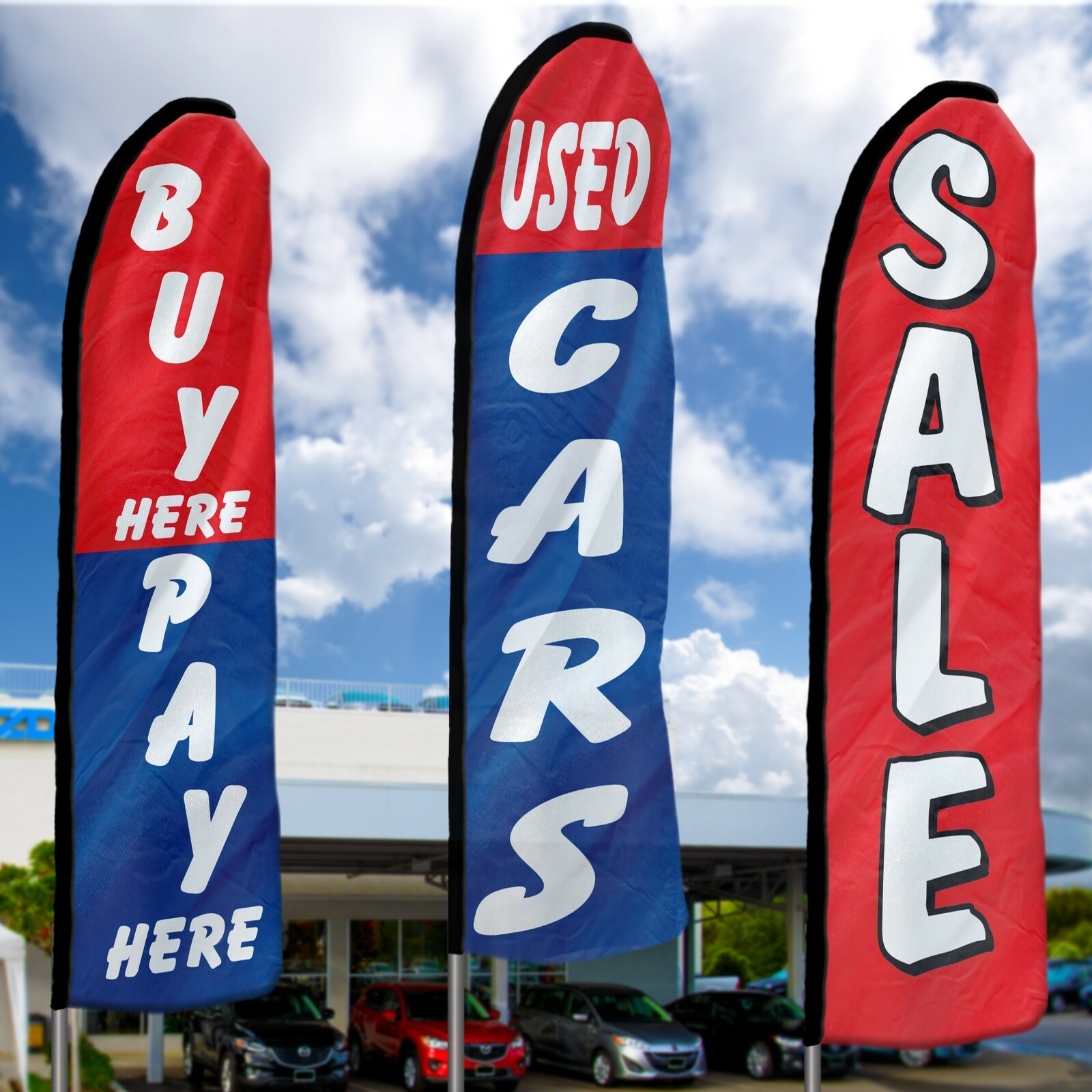EZ Line Used Car Dealership Carlot Swooper Feather Flag Dealer 3 Large Flag Kit