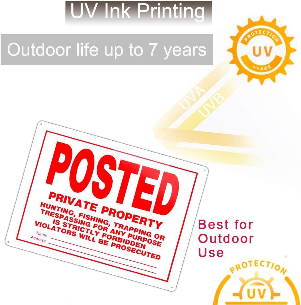 Private Property No Trespassing Signs 4 Pack 10×14 Aluminum No Hunting Warning