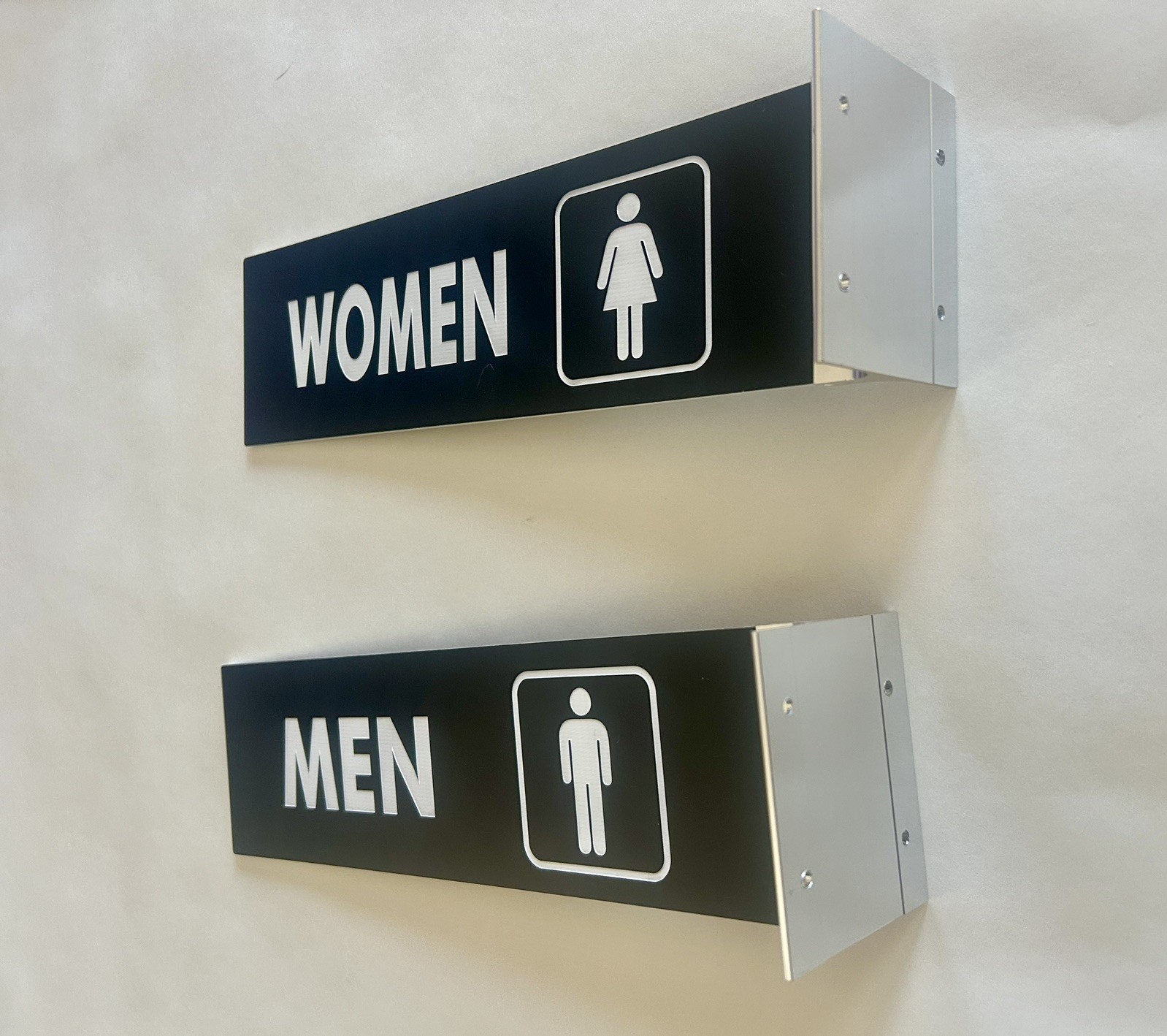 Double-Sided 12” x 3” Restroom Signs Pair For Men & Women Wall Mounted