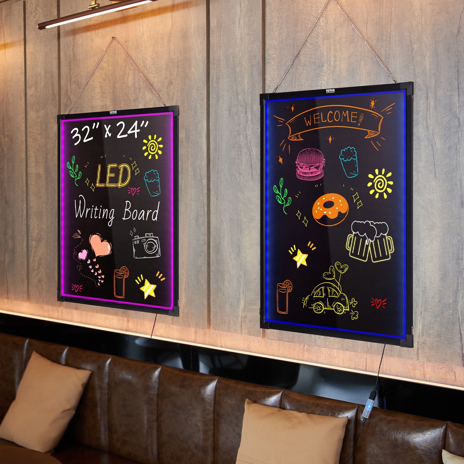 VEVOR LED Message Writing Board 32″x24″ Illuminated Erasable Lighted Chalkboard
