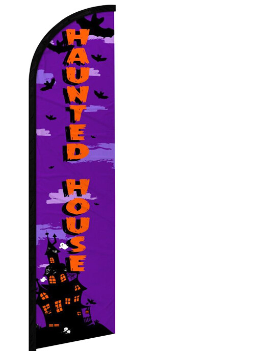 Haunted House Halloween Windless Swooper Feather Flag 2.5×11.5 ft Tall Banner bf