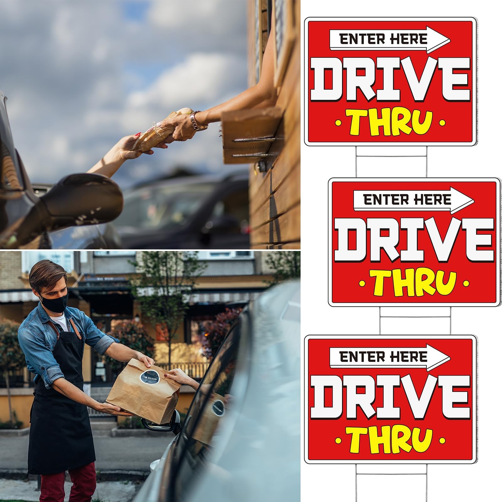3 Pcs Drive Thru Arrow Enter Yard Sign 16 x 12 Inches Double-sided Red Drive …