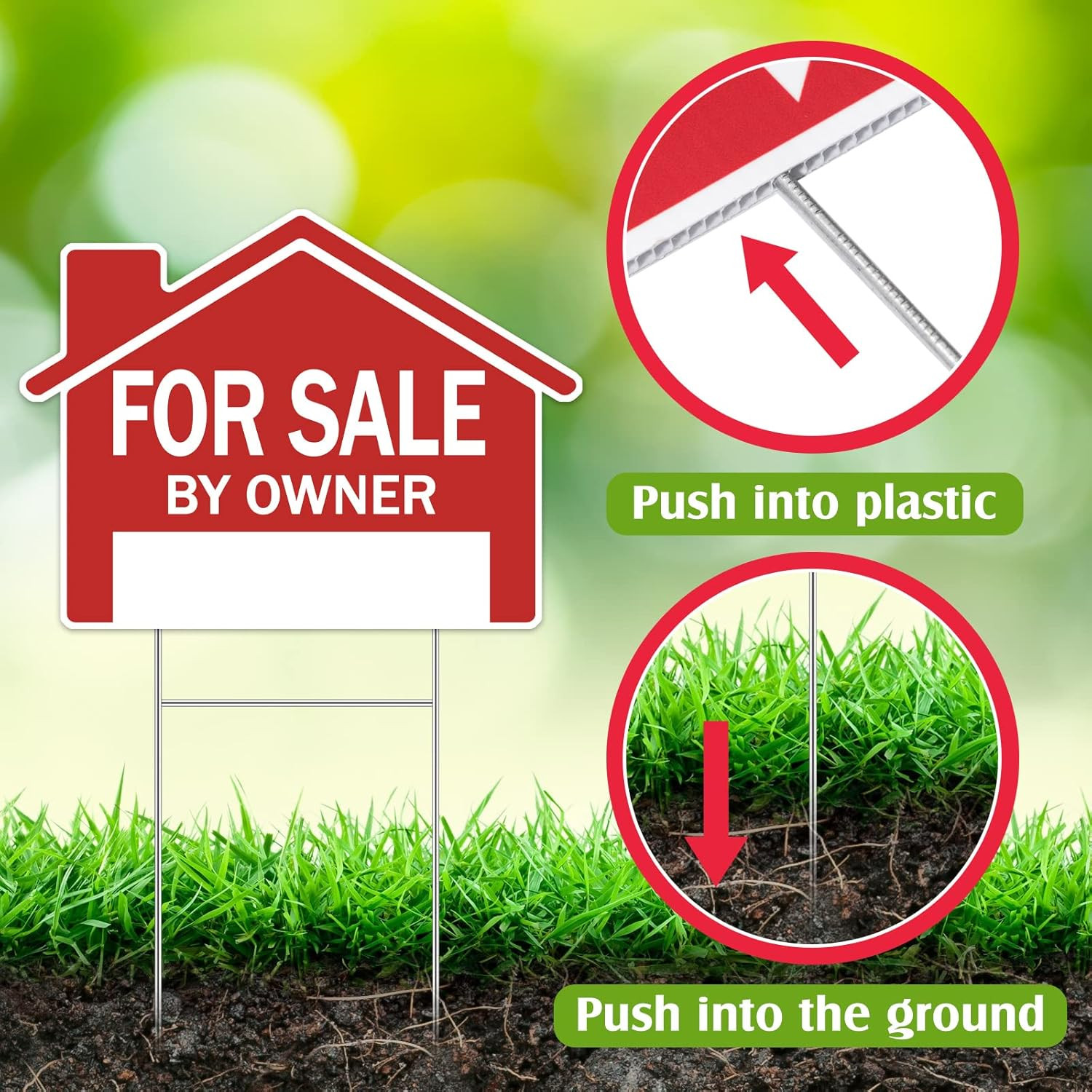 5 Pcs 18 X 14 Inches for Sale by Owner Yard Sign Double Sided Yard Signs with 5