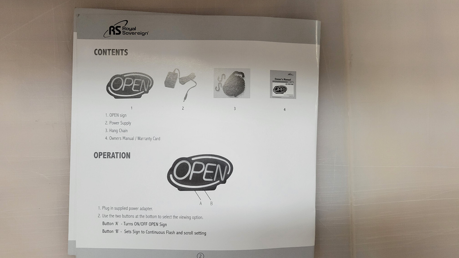 NIB – ROYAL SOVEREIGN RSB-1340E LED OPEN SIGN – Solid or Flashing – 12″ x 24″