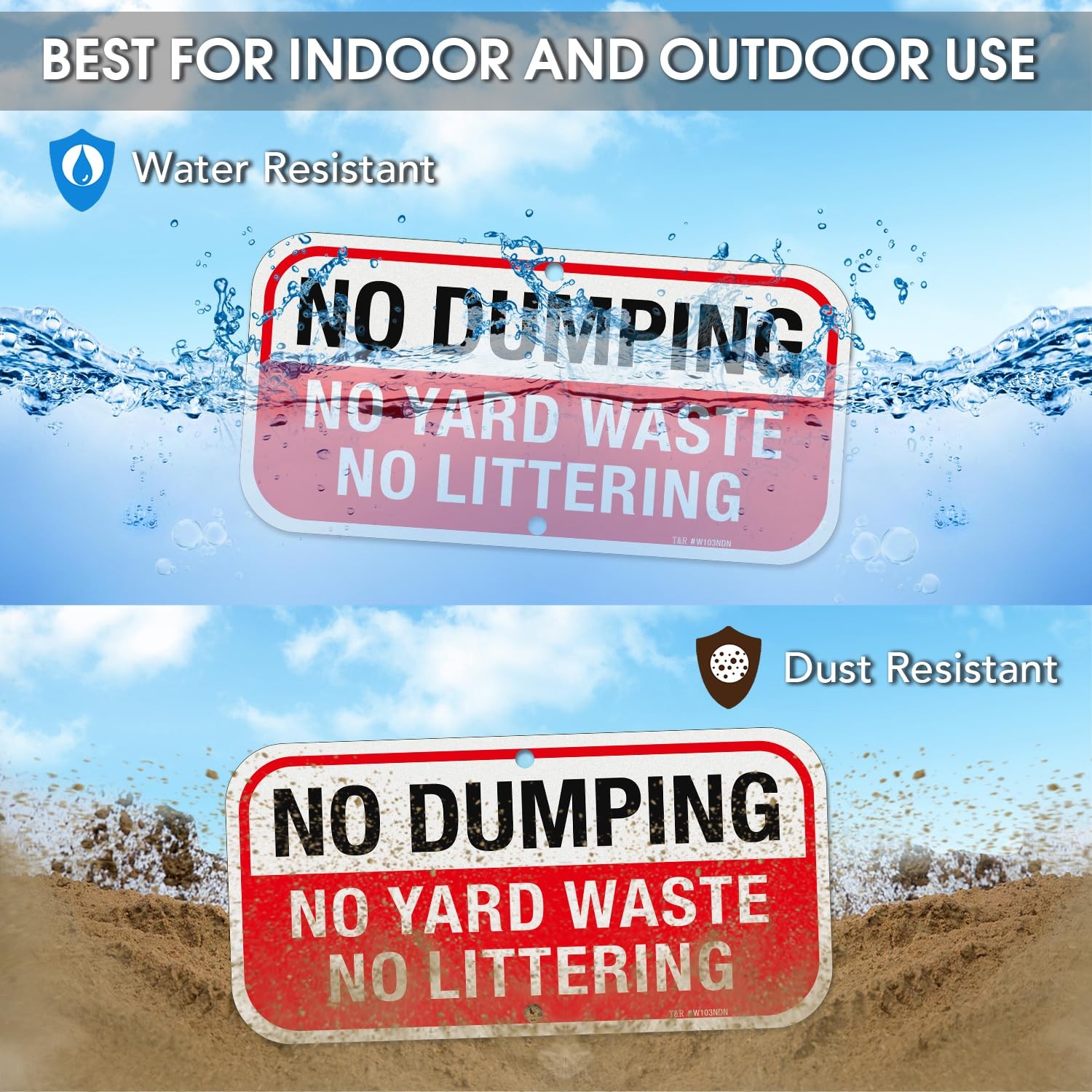Rust Free No Dumping Sign 2 Pack Outdoor Yard Waste Littering Sign 12 x 6