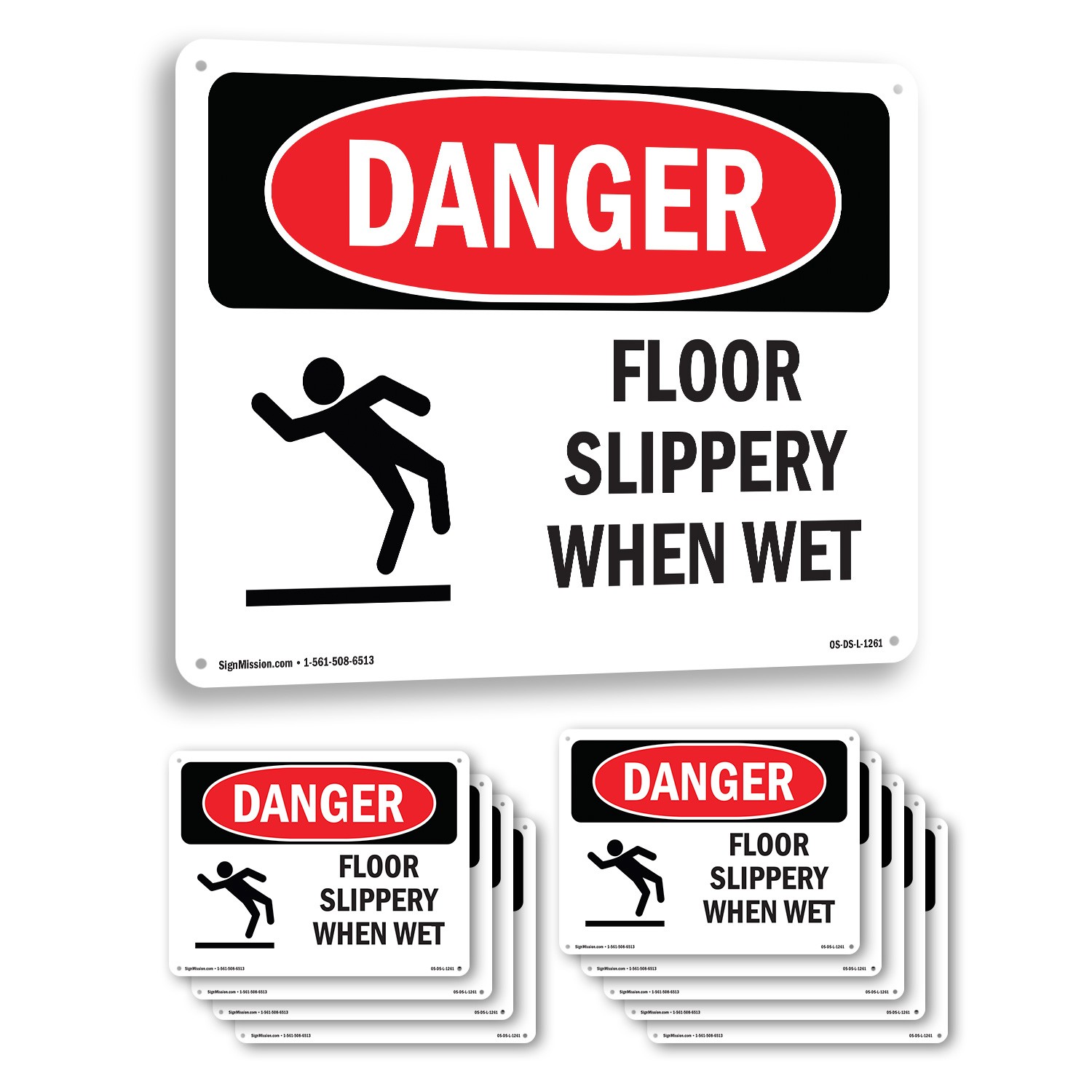 Floor Slippery When Wet OSHA Danger Sign Metal, Plastic, Or Decal – 5 or 10 Pack