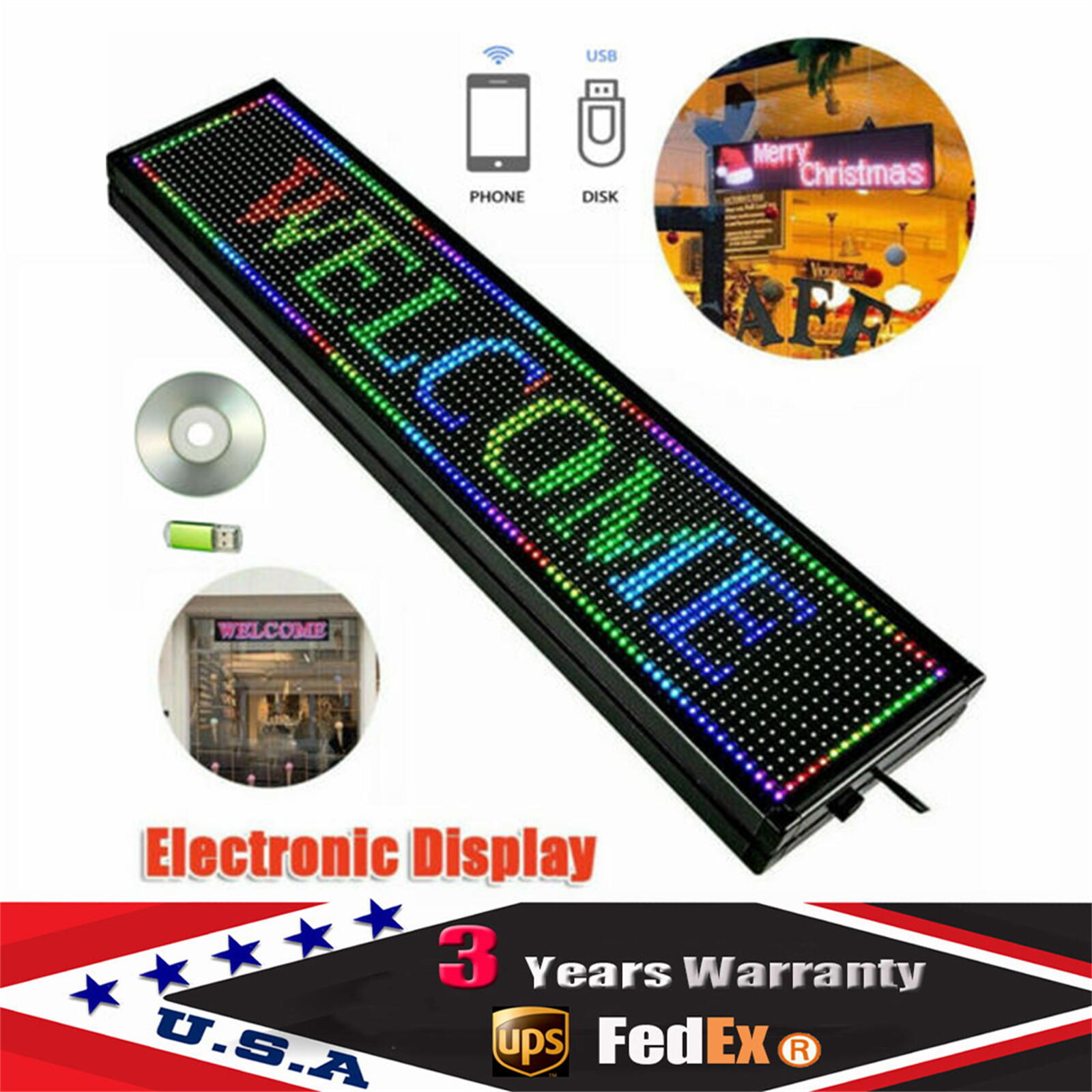 LED Sign 40″ X 8″ Scrolling Message Display Board 7 Color Programmable
