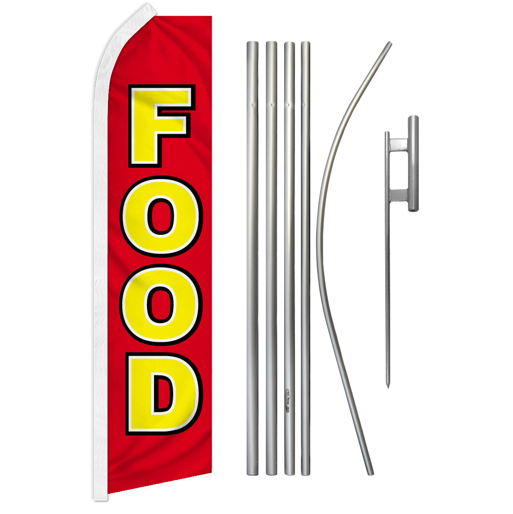 Food Advertising Swooper Feather Flutter Flag & Pole Kit Concessions Restaurant