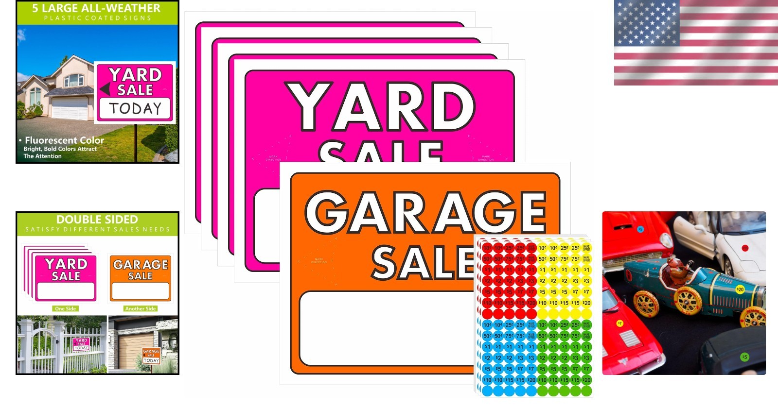 Fluorescent Double-Sided Garage Sale Signs with Customizable Pricing Labels