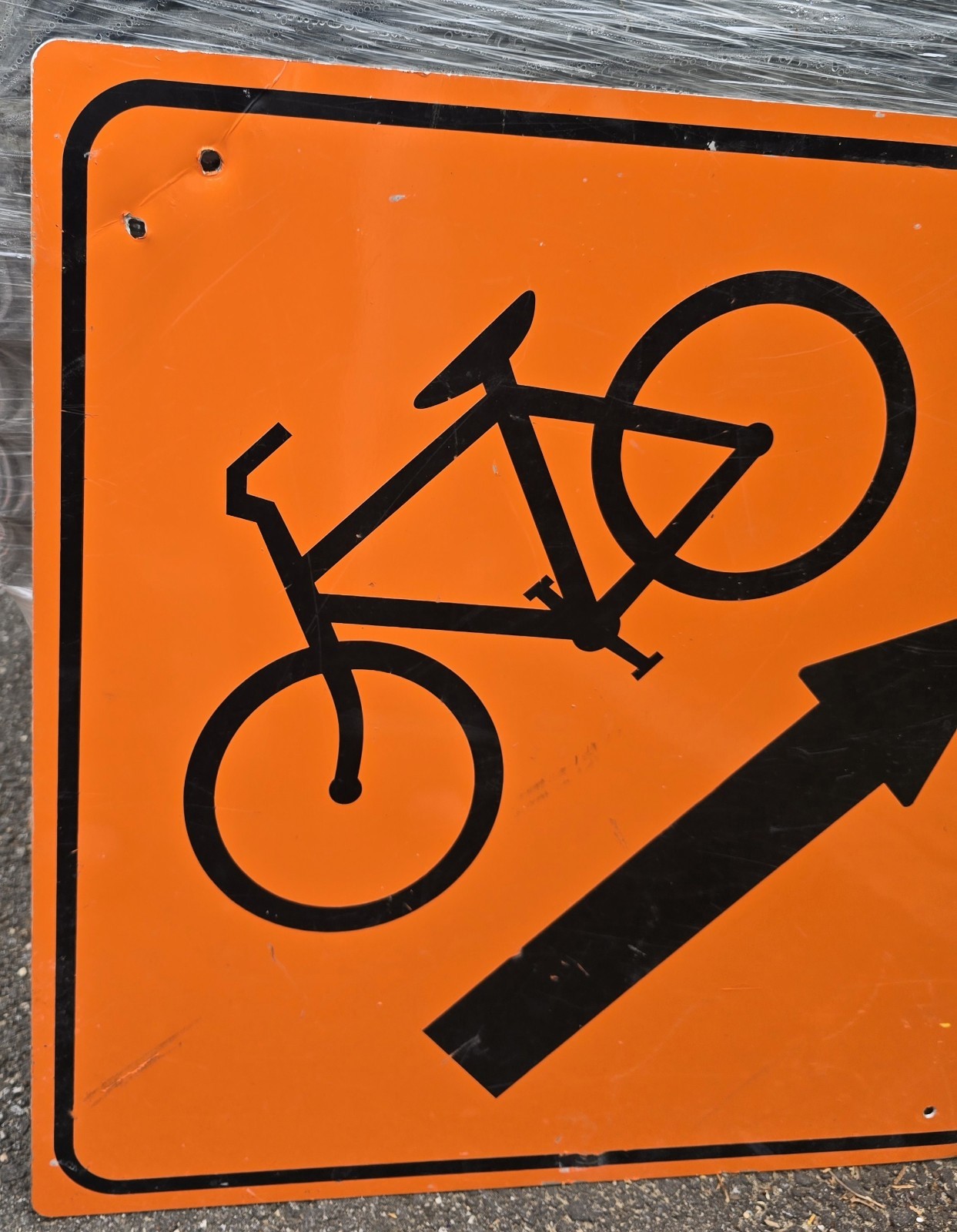 Bicycle Right Arrow Orange Reflective 24″ Street Sign Bike Lane Construction #2