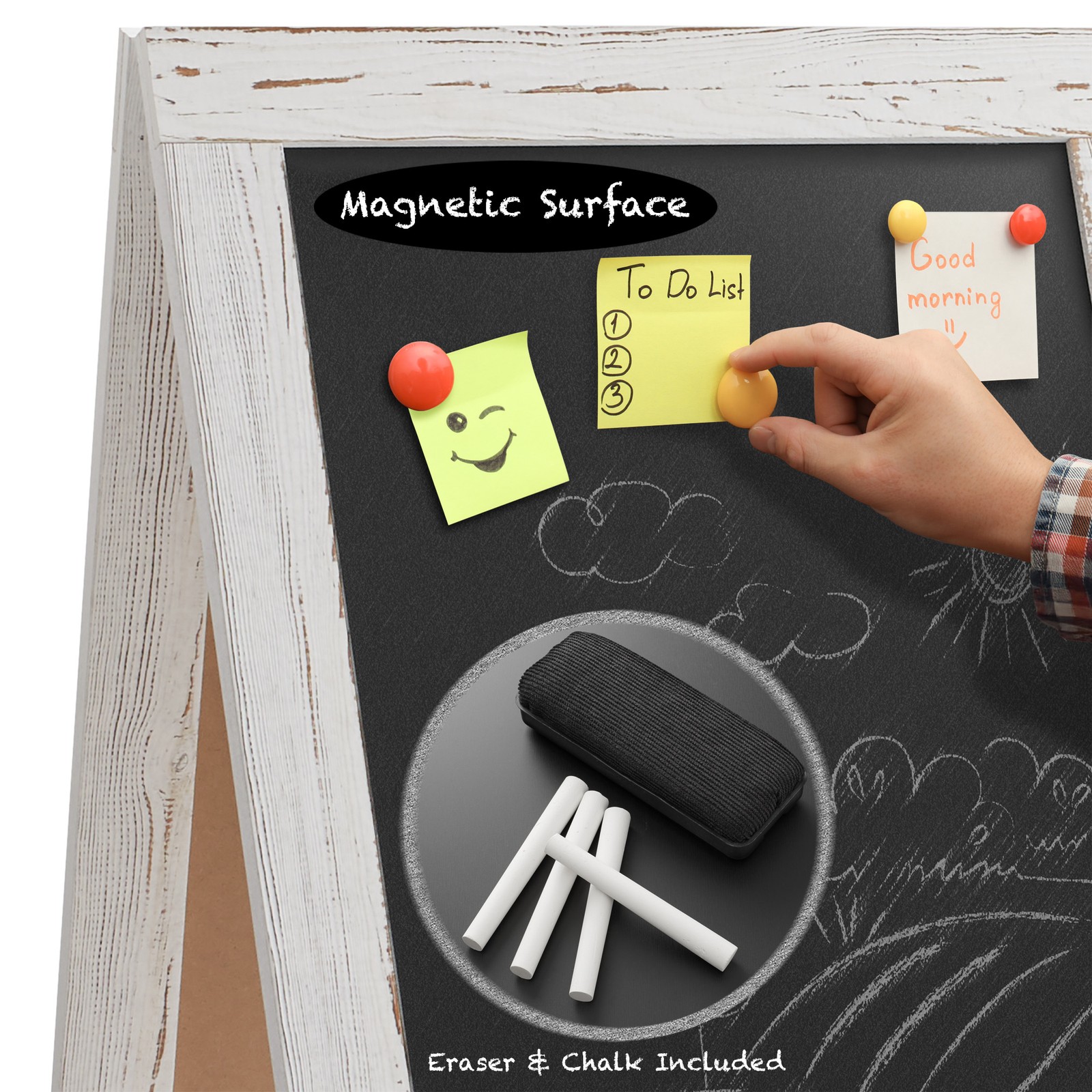 A Frame Chalkboard Sign, 40″x20″ Double-Sided Magnetic Menu Board, Whitewash