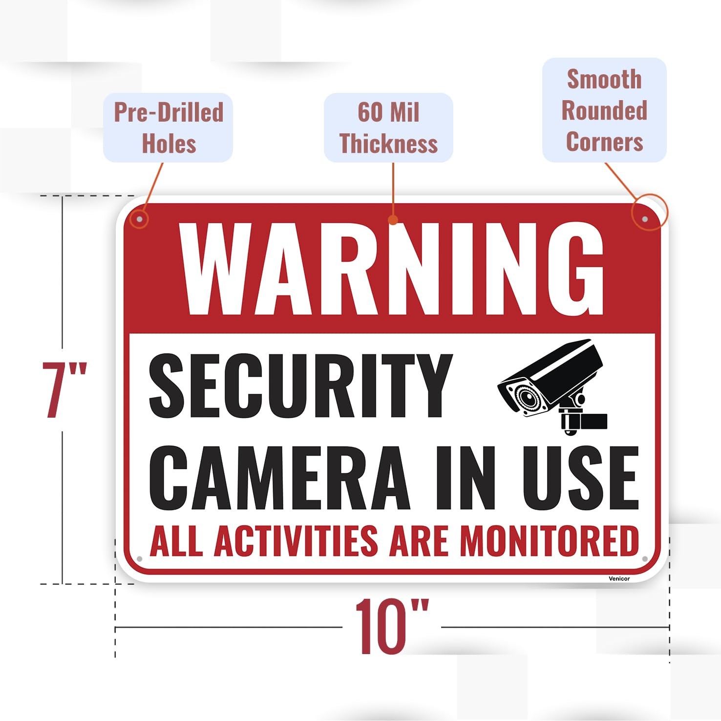 2PC Security Camera In Use Sign, 10 x 7 Inches – Aluminum – Warning All Activ…