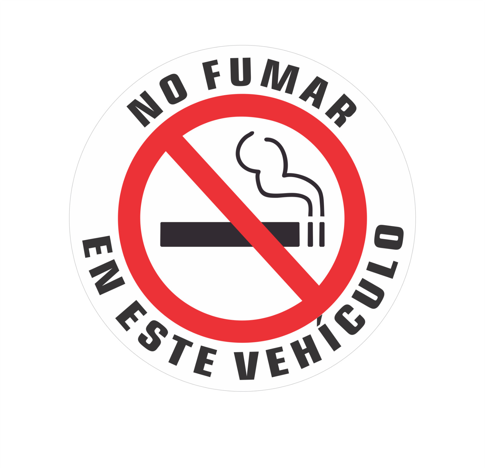 NO FUMAR EN ESTE VEHÍCULO | sticker/decal | white | 1.5″ dia | outdoor durable