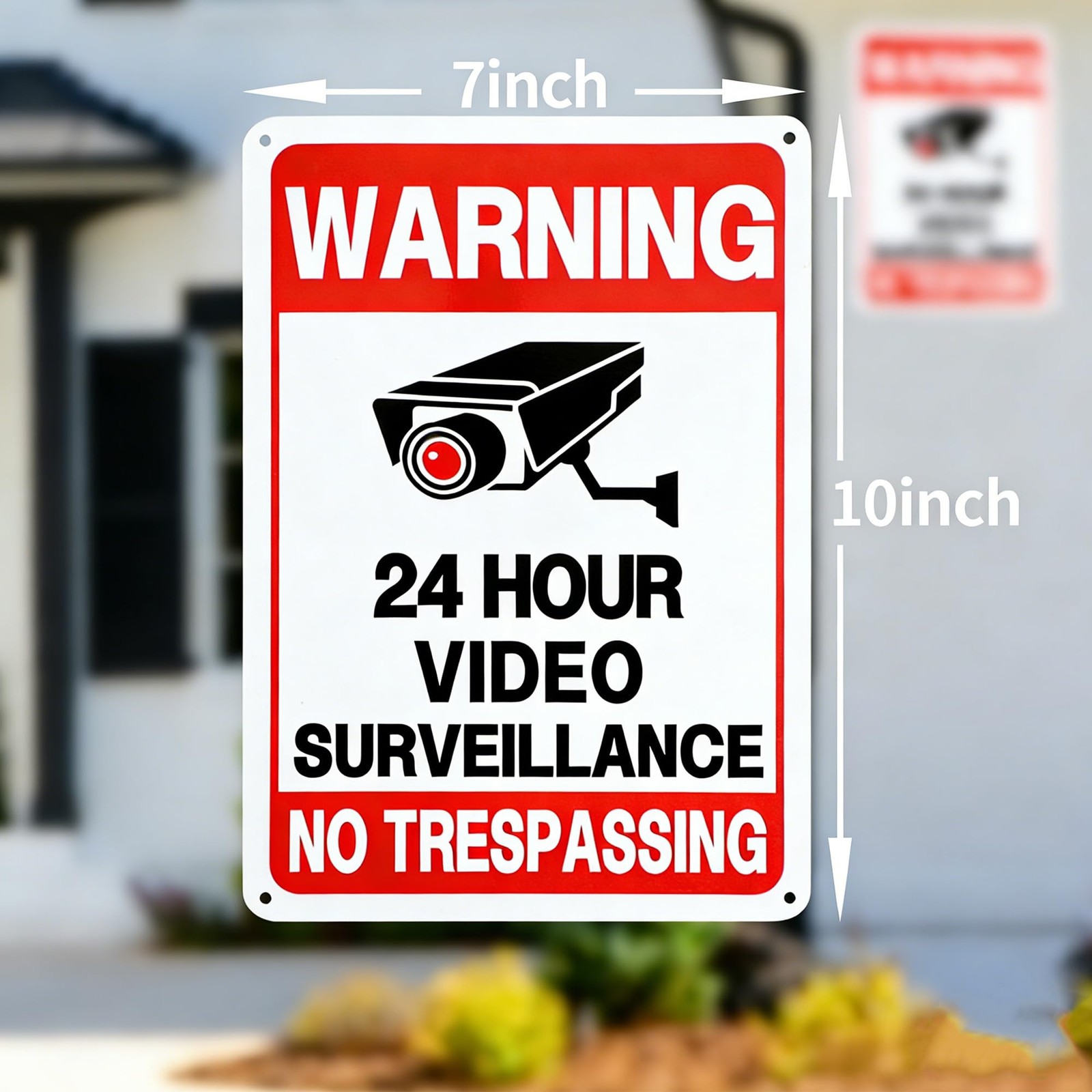 24 Hour Video Surveillance Sign, Security Camera Sign Warning for Home or Busine