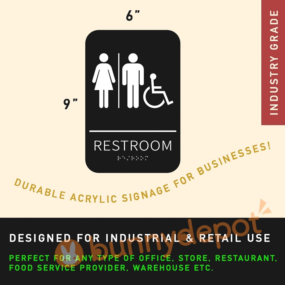 Citybasics ADA Braille Restroom Sign Self Adhesive Signage with 3M Tape 9″ x 6″