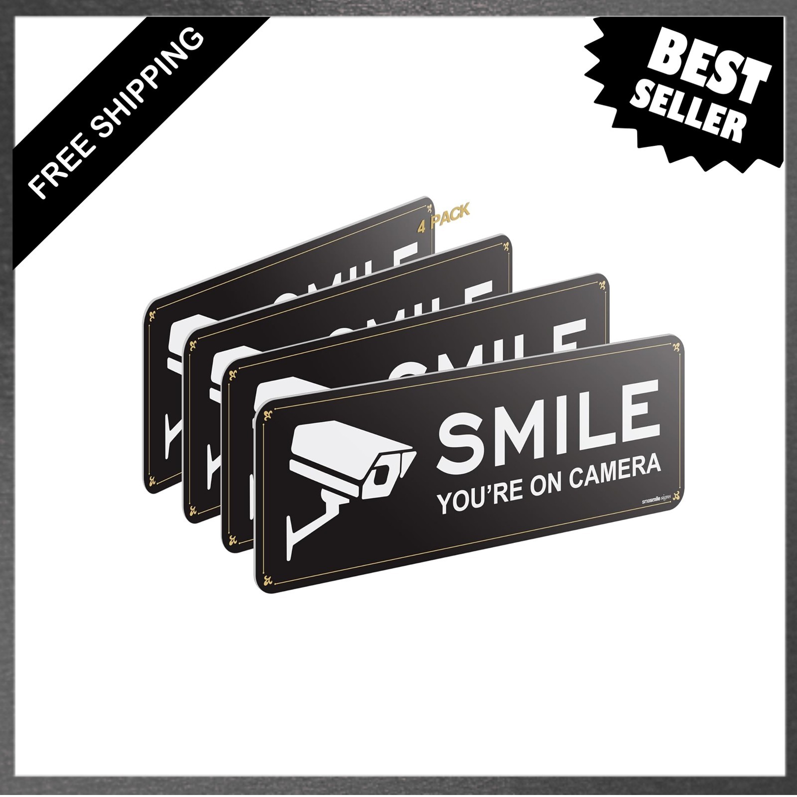 Security Camera Signs 4 Pack Acrylic 9×3.1 Inches No Soliciting Home Security