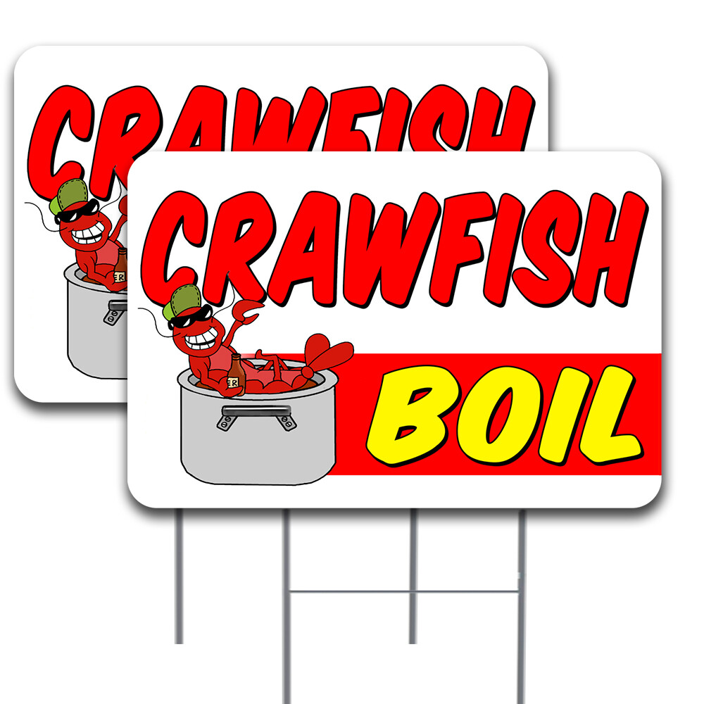 CRAWFISH BOIL 2 Pack Double-Sided Yard Signs 16″ x 24″ with Metal Stakes (Made i