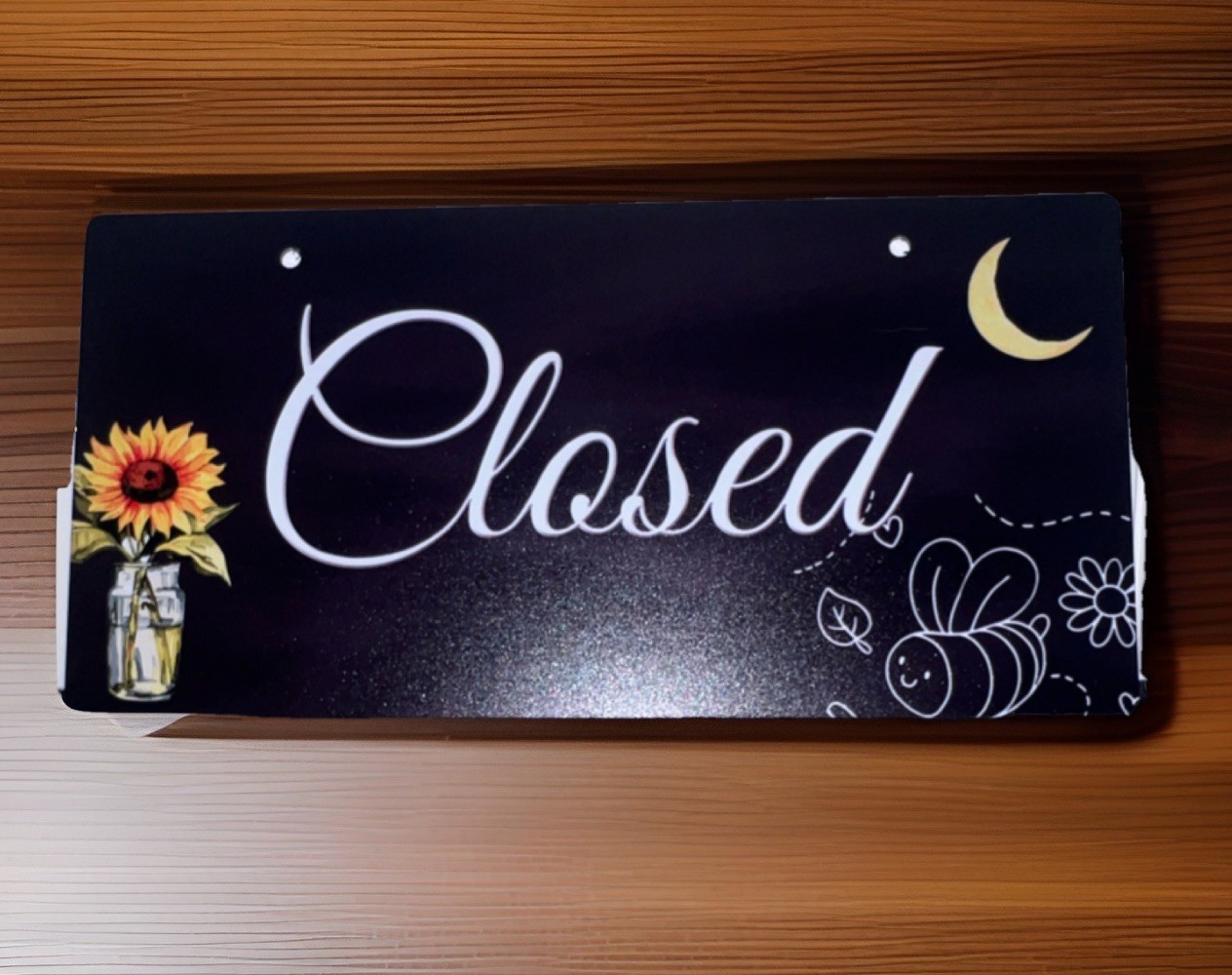 Double-sided Door Sign Sunflower Bee Design Hanging Black White Yellow