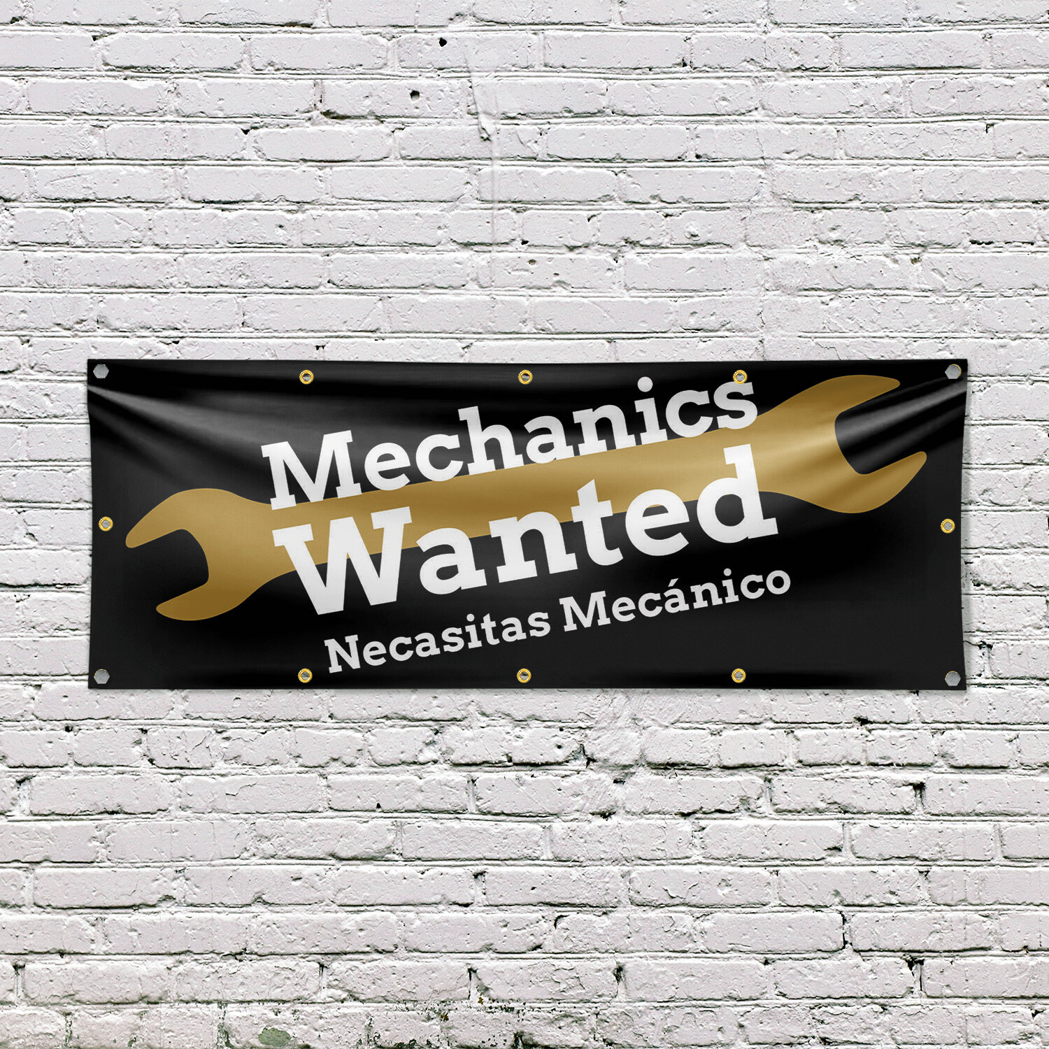 Mechanics Wanted English Spanish Vinyl Banner Sign with Metal Grommets