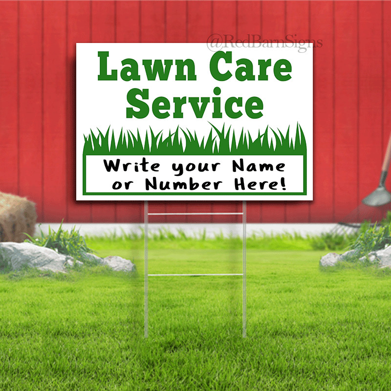 Lawn Care Service Yard Sign Write Your Name or Number Single-Sided with metal
