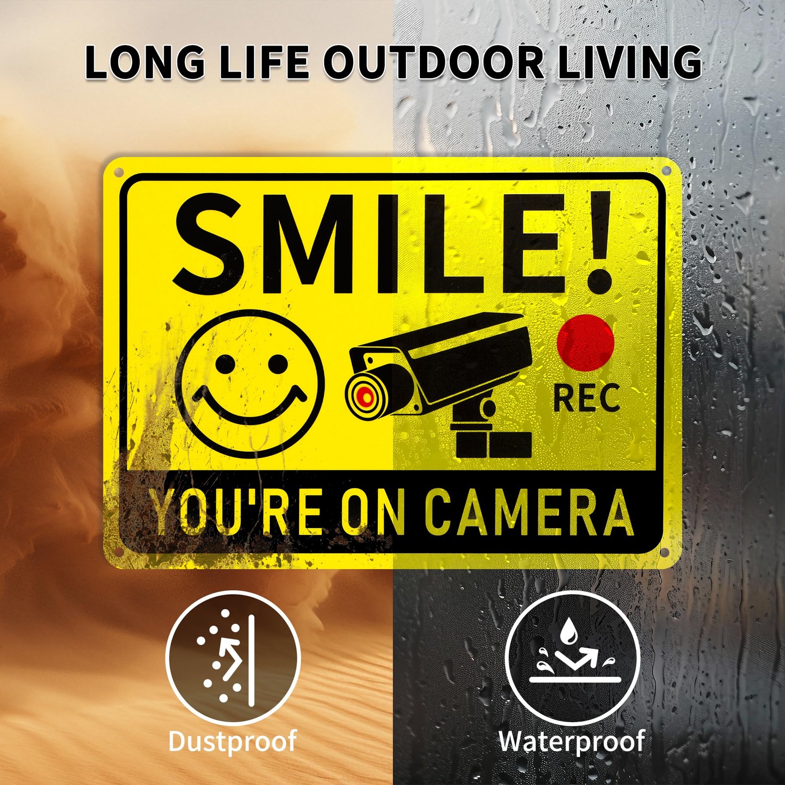 2 Pack Smile You’re on Camera Signs – Video Surveillance Signs Outdoor, 10″x7…