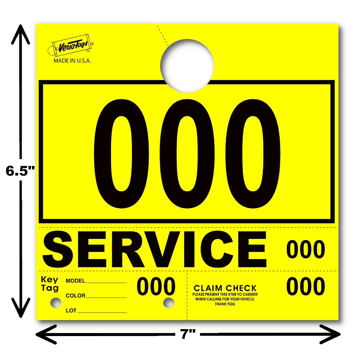 Yellow Service Department Hang Tags Window Tag 1000 Per Box