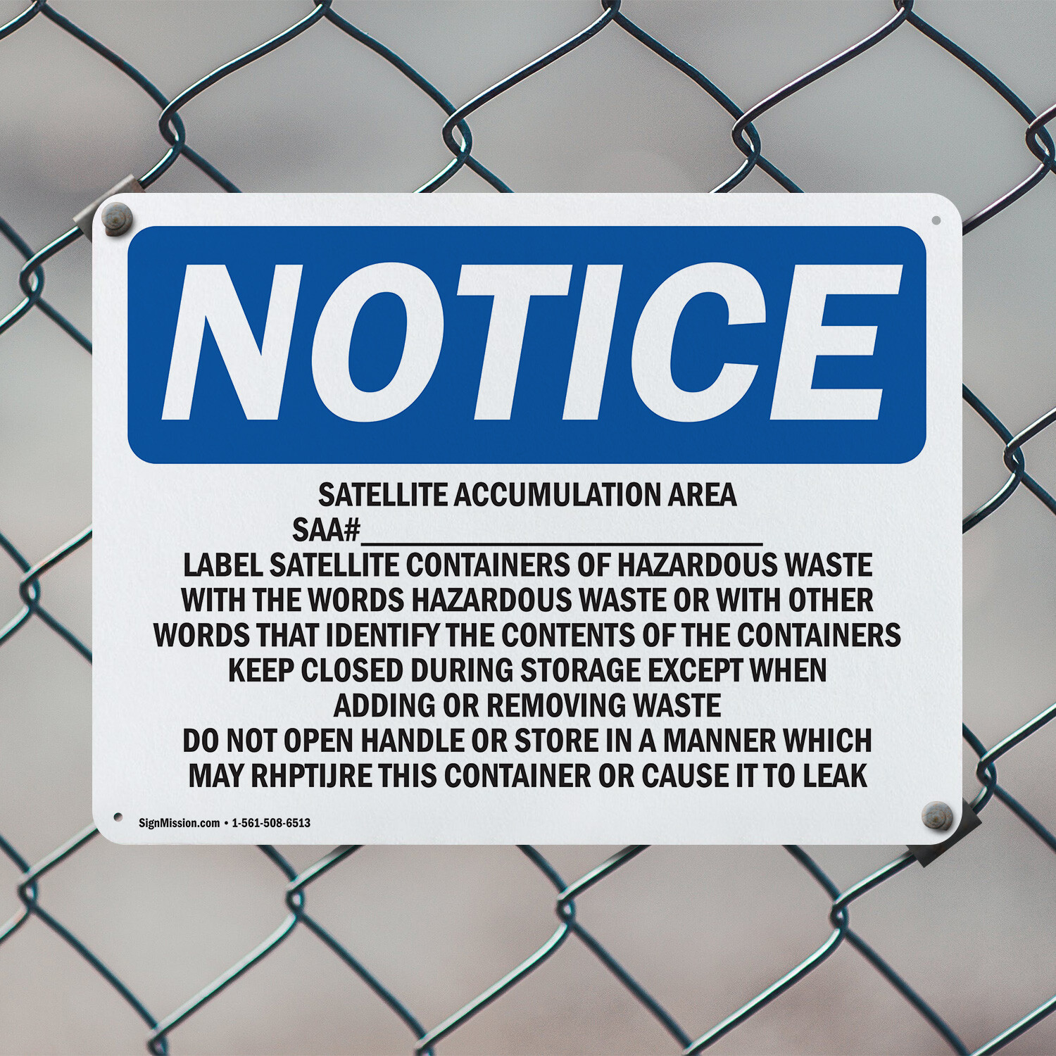 (2 Pack) Satellite Accumulation Area SAA# ____ Label OSHA Notice Sign Decal