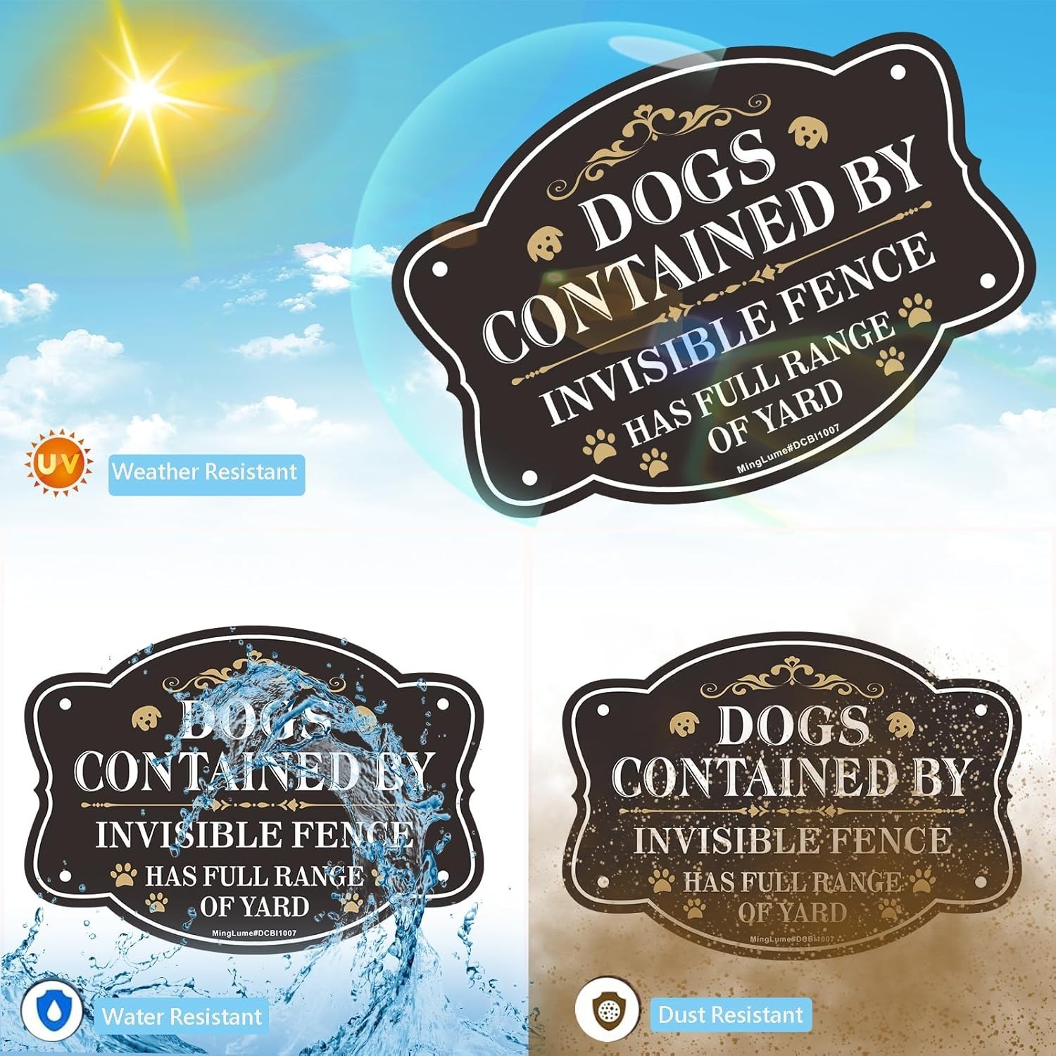 Dogs Contained by Invisible Fence Signs – 2-Pack 10×7 Durable Warning Signs