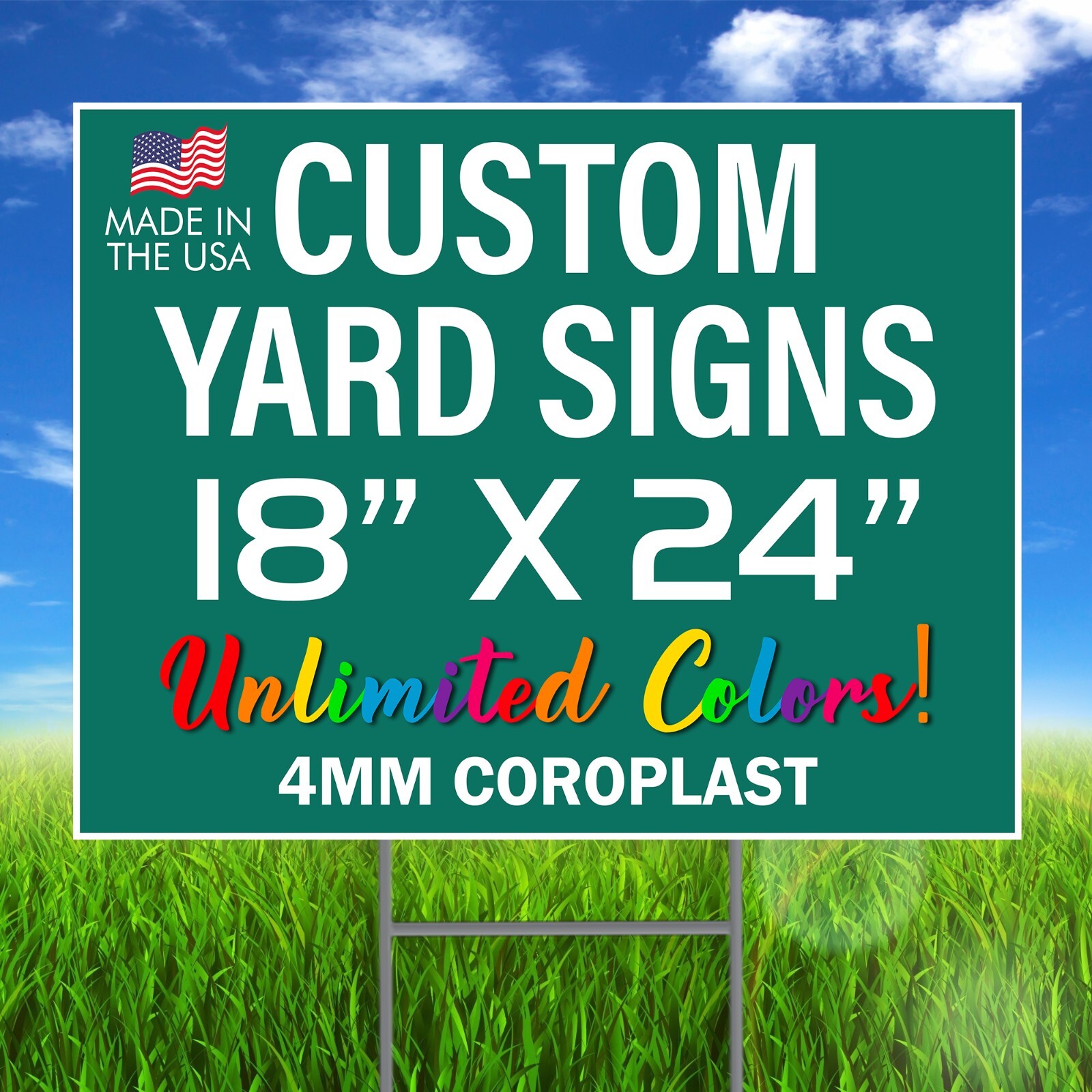 100 18×24 Full Color, Double Sided Custom Yard Signs + Stakes