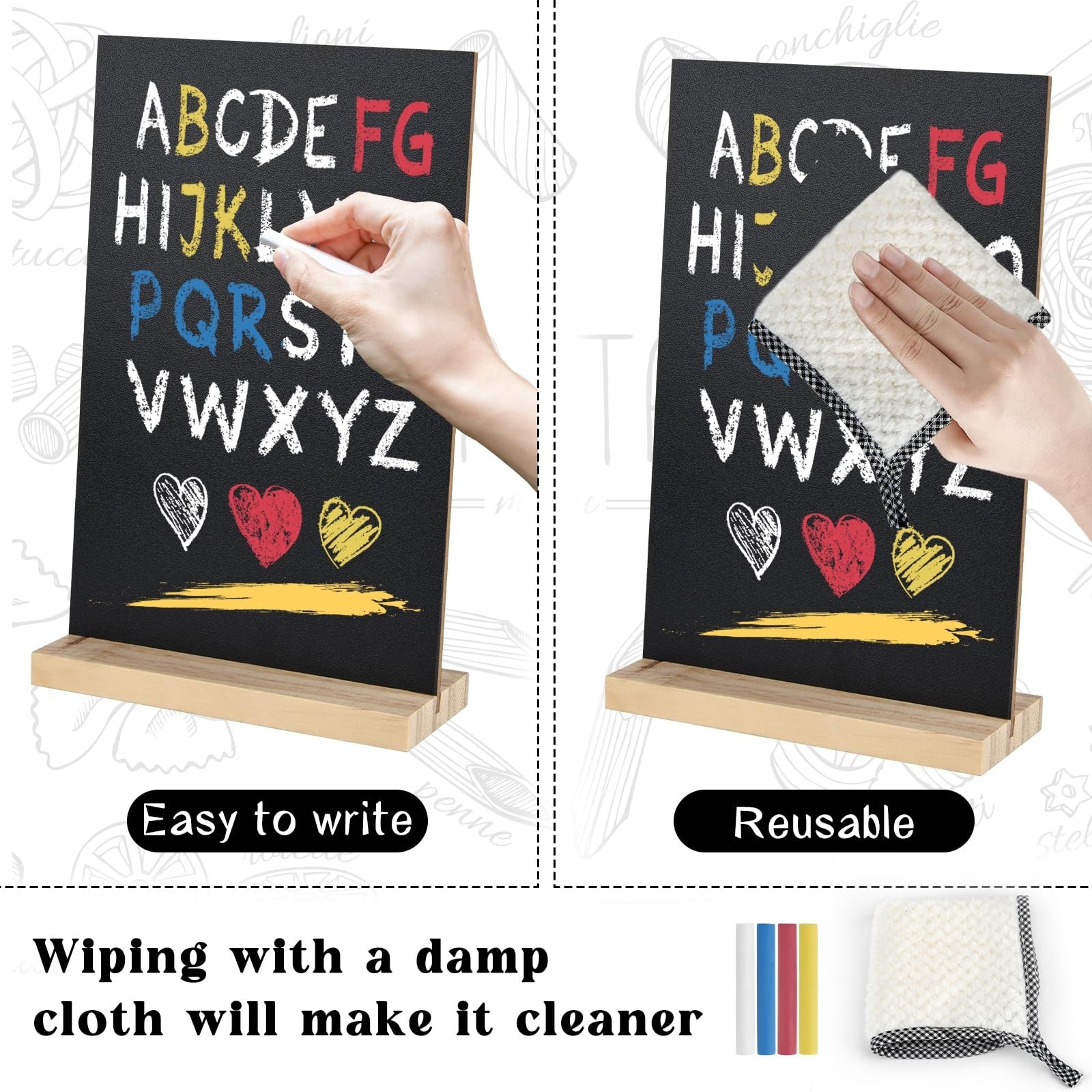 1 Pack Chalkboard 8 x 12 inch Tabletop Chalkboard Sign with Wood Base Double-…