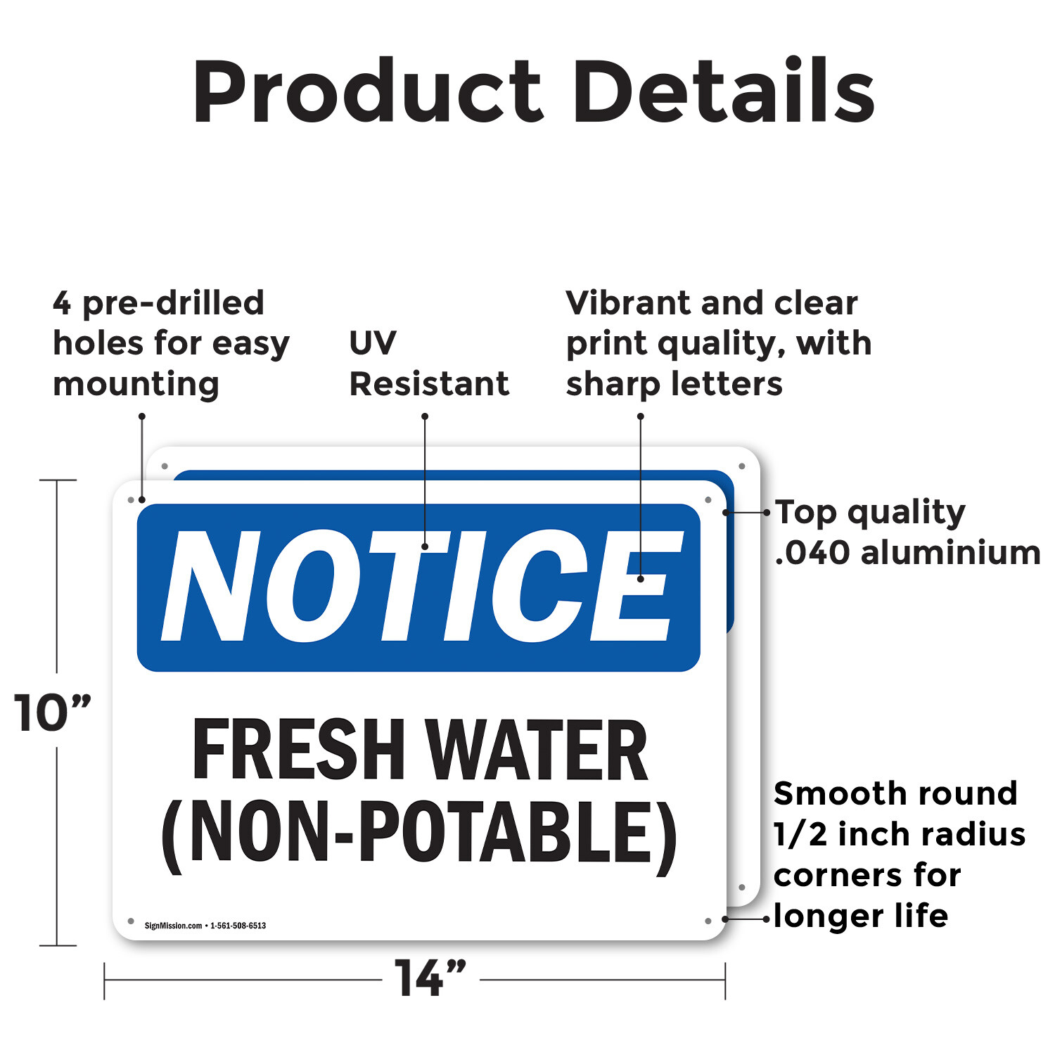 (2 Pack) Fresh Water (Non-Potable) OSHA Notice Sign Decal Metal Plastic