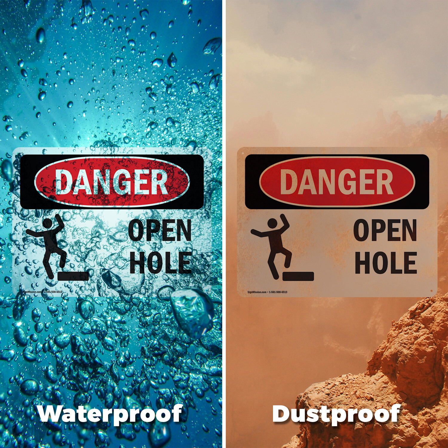 (2 Pack) Open Hole OSHA Danger Sign Decal Metal Plastic